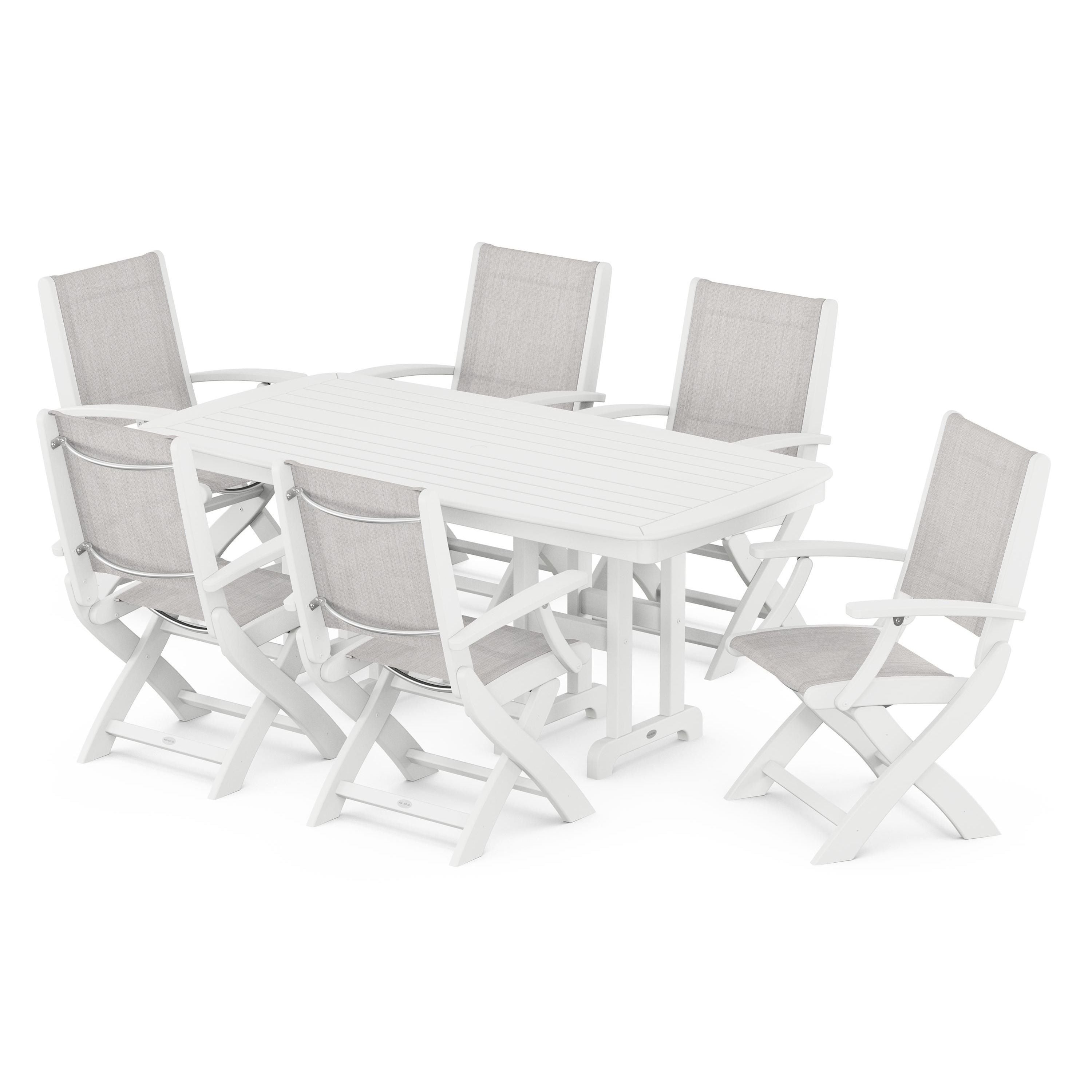 Coastal Folding Arm Chair 7-Piece Dining Set