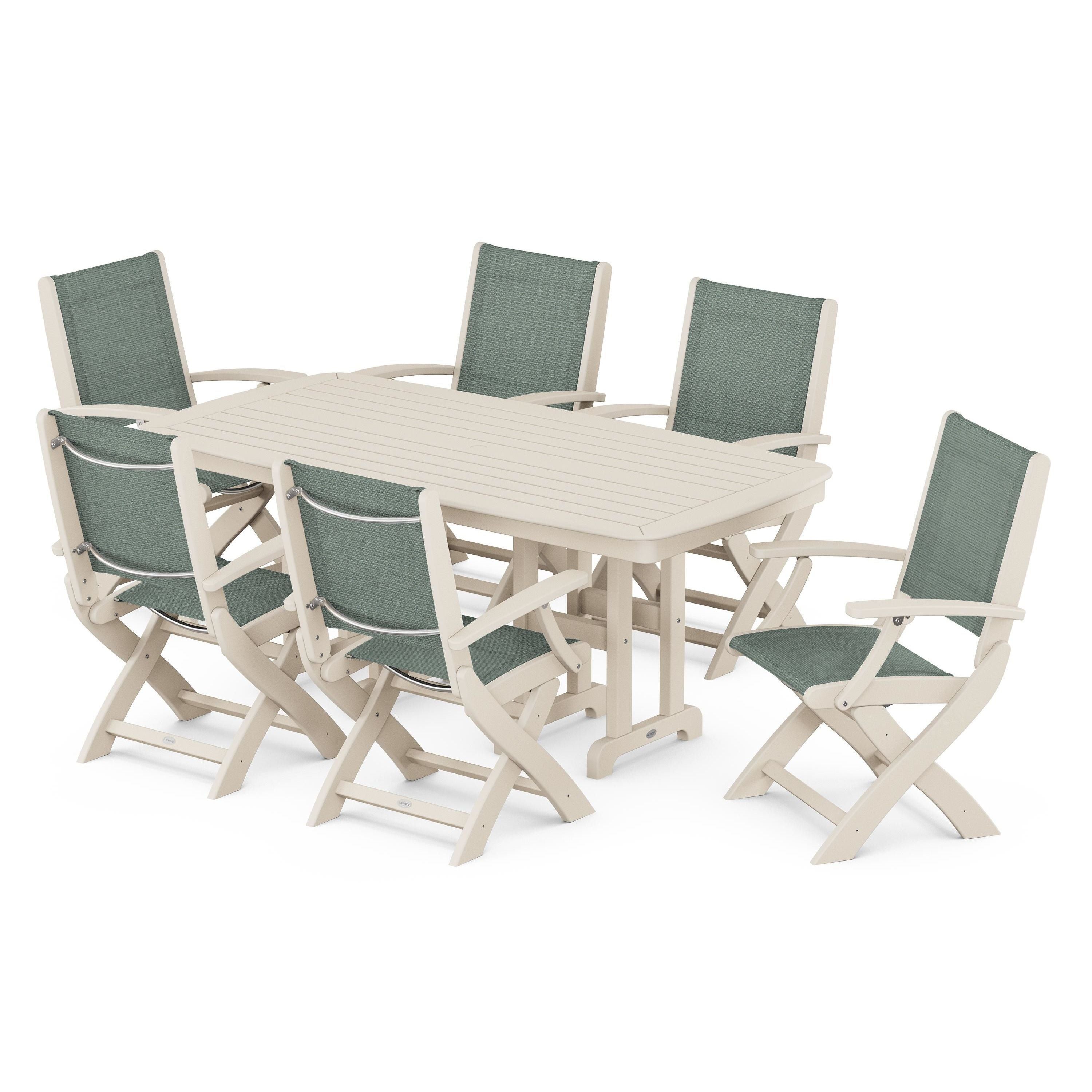Coastal Folding Arm Chair 7-Piece Dining Set