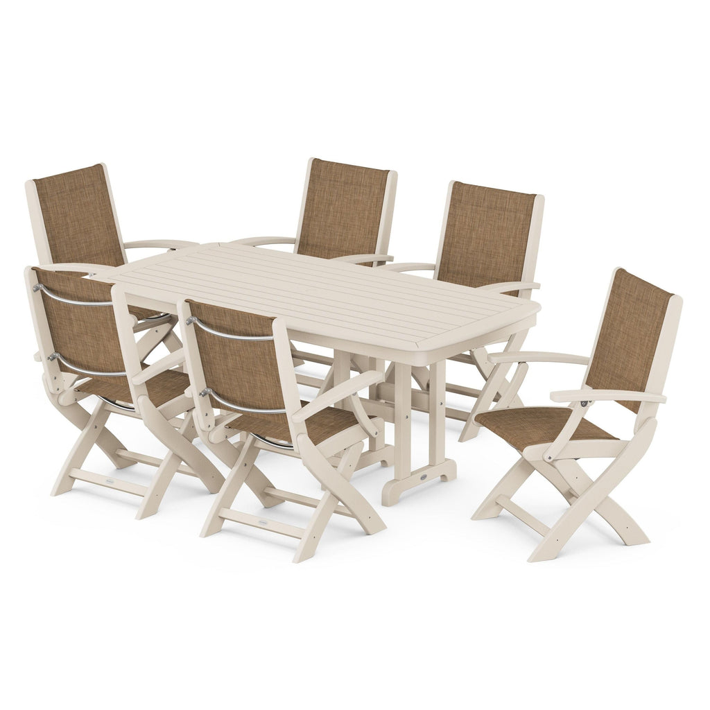 Coastal Folding Arm Chair 7-Piece Dining Set