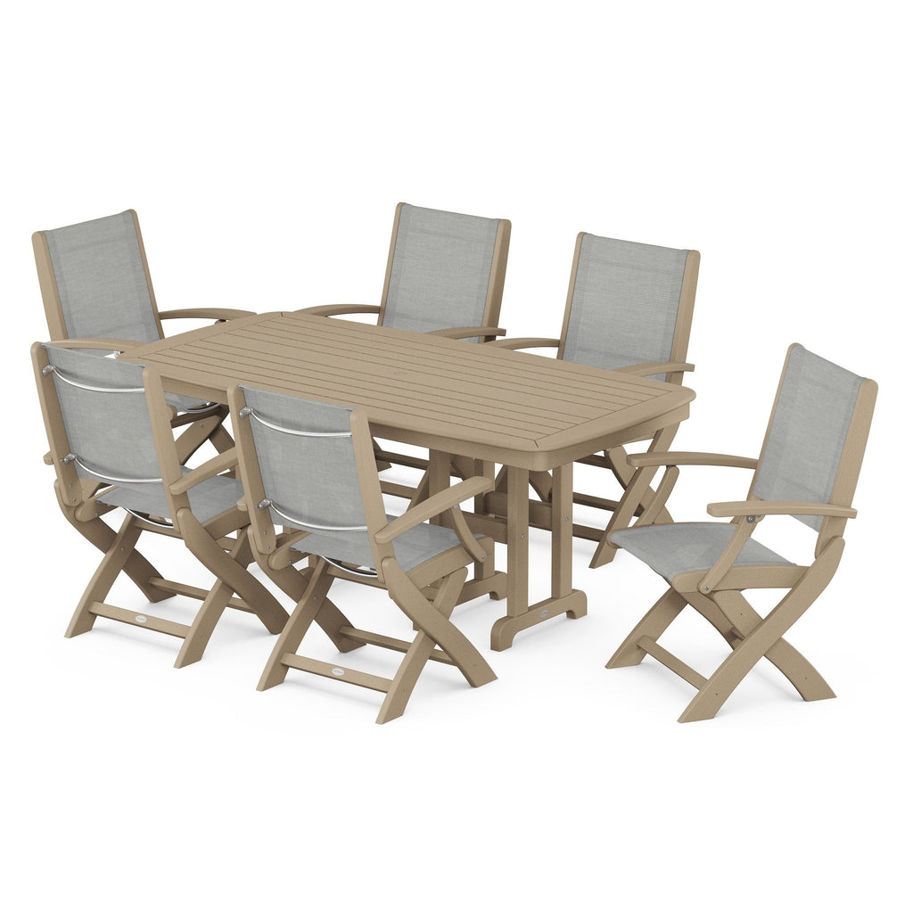 Coastal Folding Arm Chair 7-Piece Dining Set