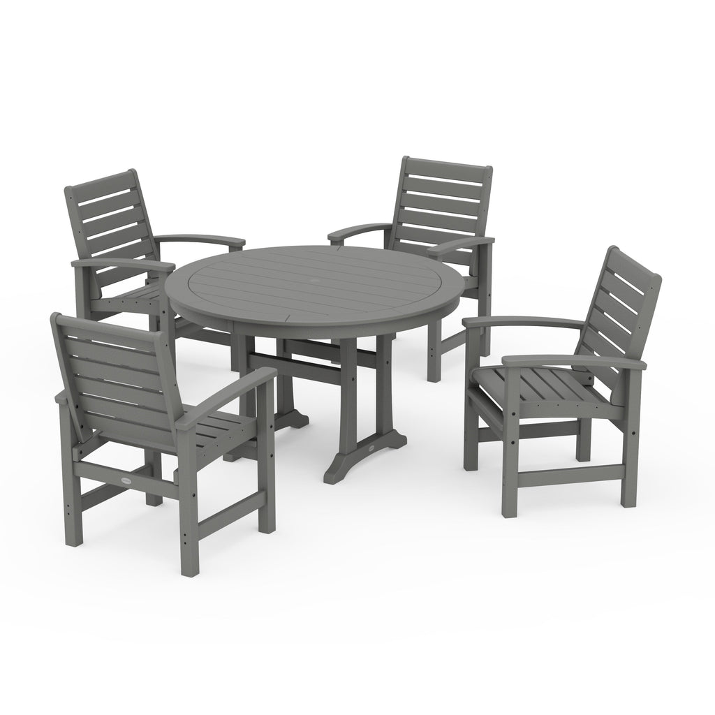 Signature 5-Piece Round Dining Set with Trestle Legs