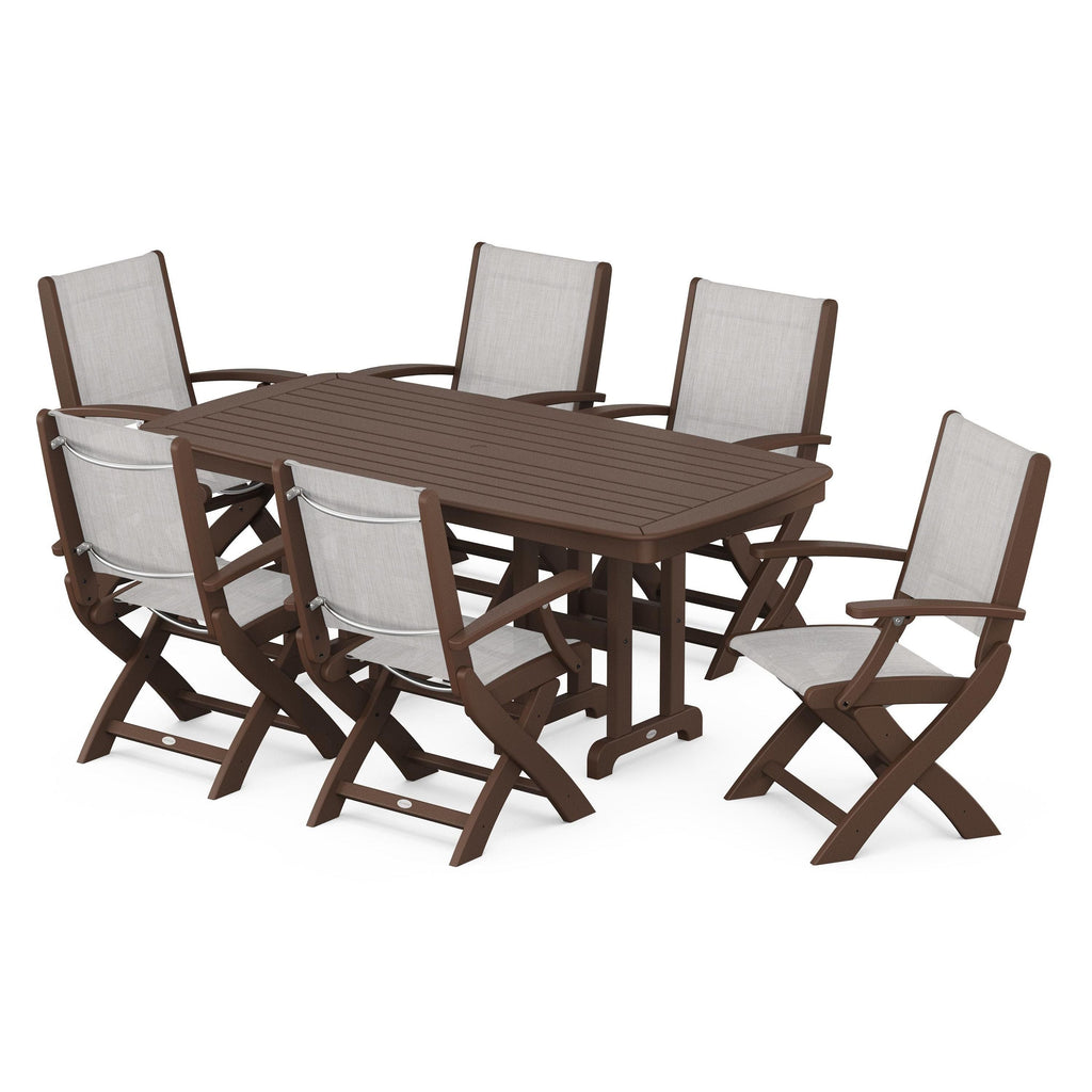 Coastal Folding Arm Chair 7-Piece Dining Set