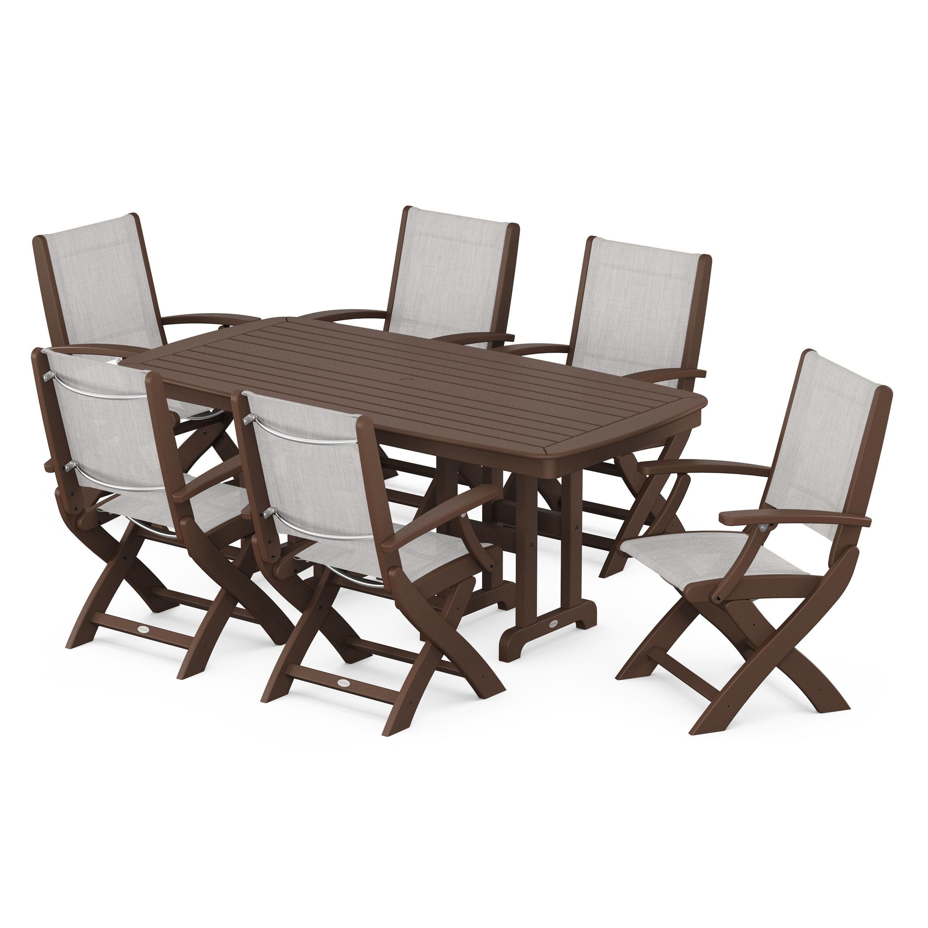 Coastal Folding Arm Chair 7-Piece Dining Set