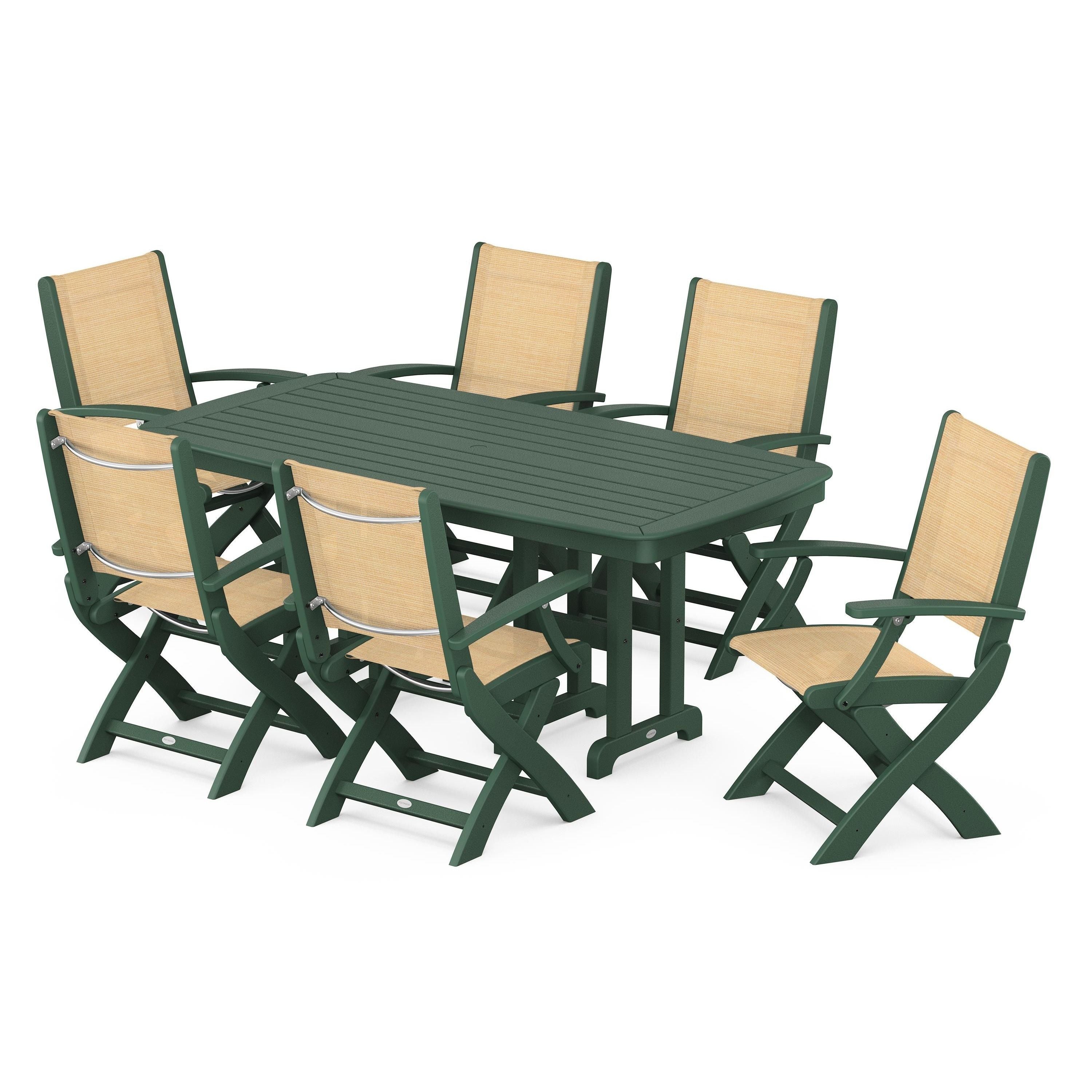 Coastal Folding Arm Chair 7-Piece Dining Set