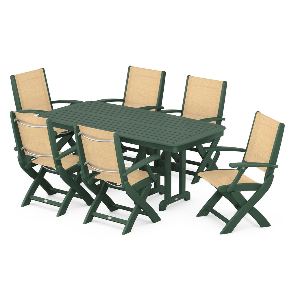 Coastal Folding Arm Chair 7-Piece Dining Set