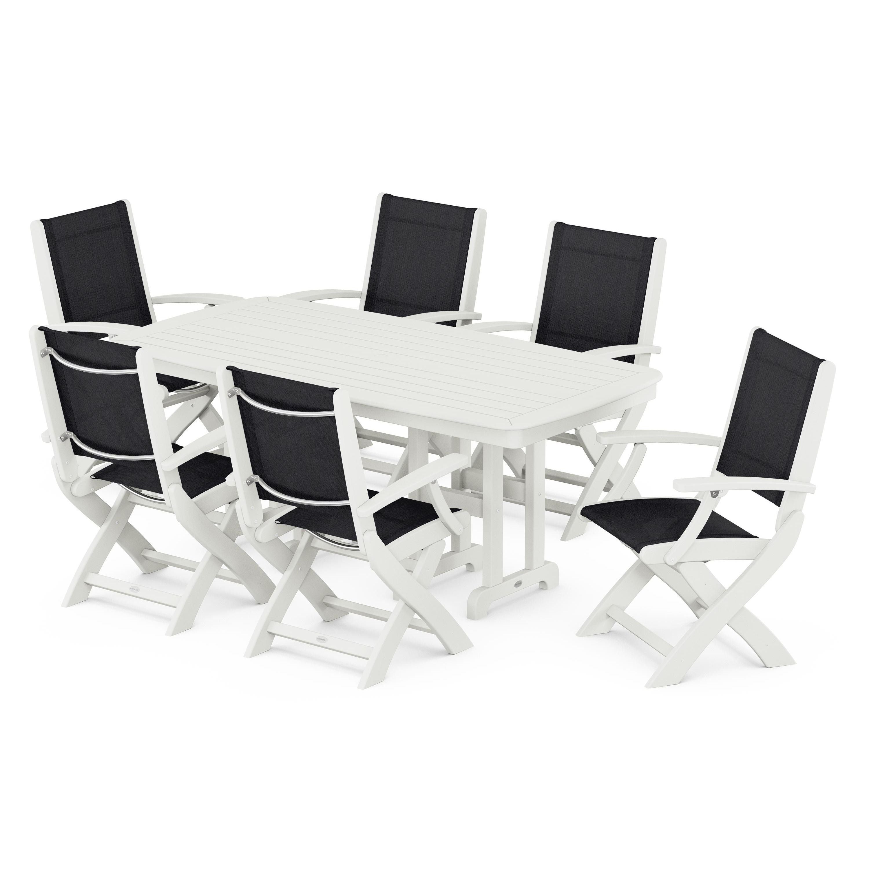 Coastal Folding Arm Chair 7-Piece Dining Set