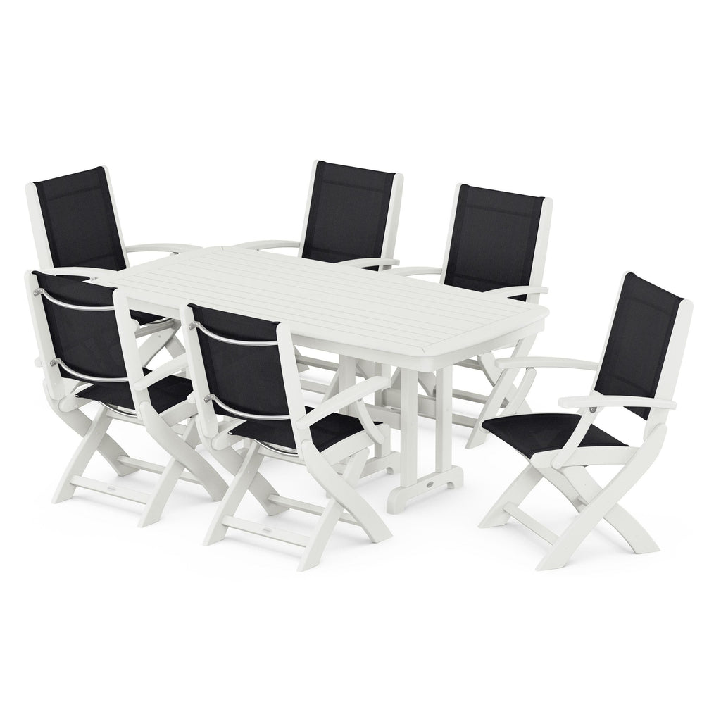 Coastal Folding Arm Chair 7-Piece Dining Set