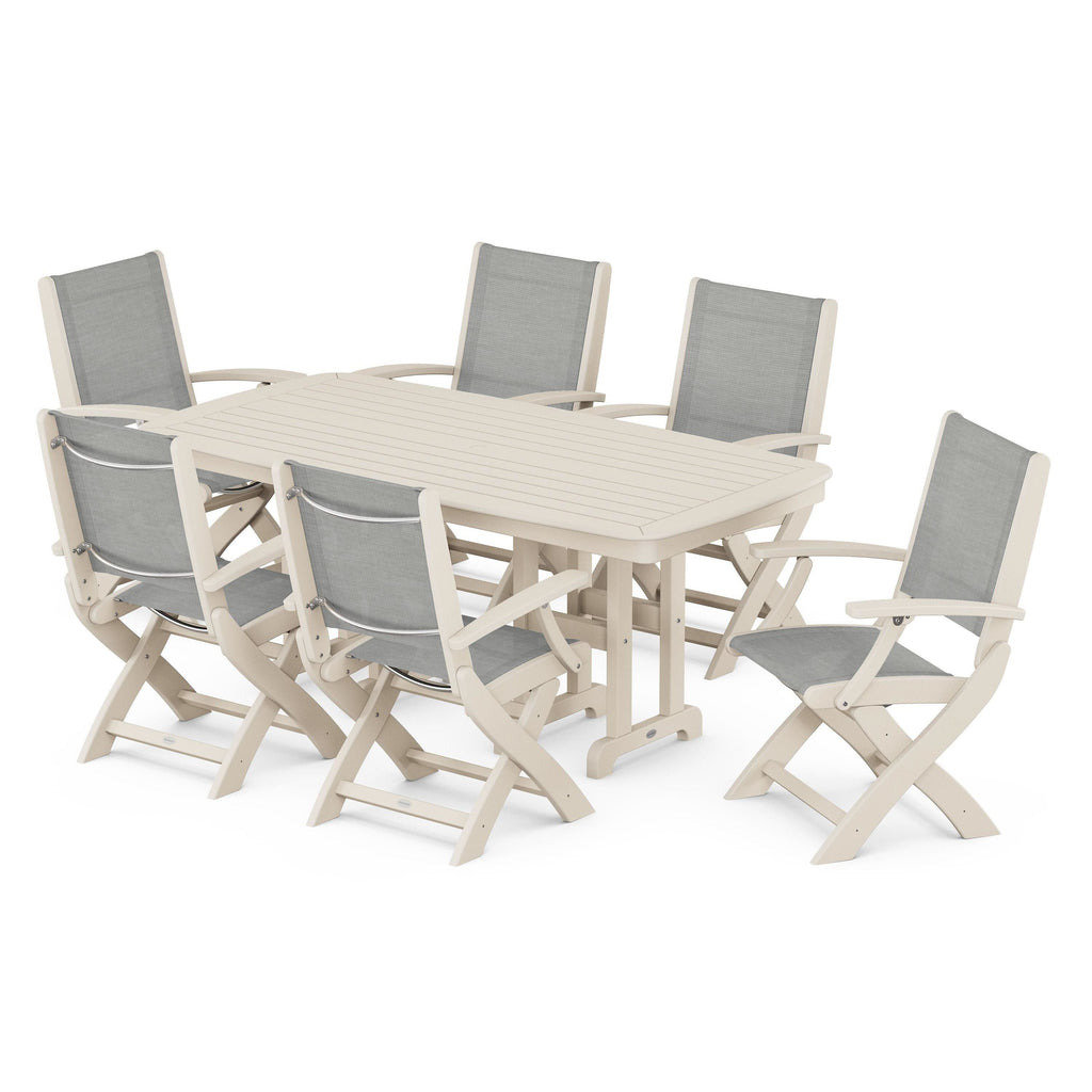 Coastal Folding Arm Chair 7-Piece Dining Set