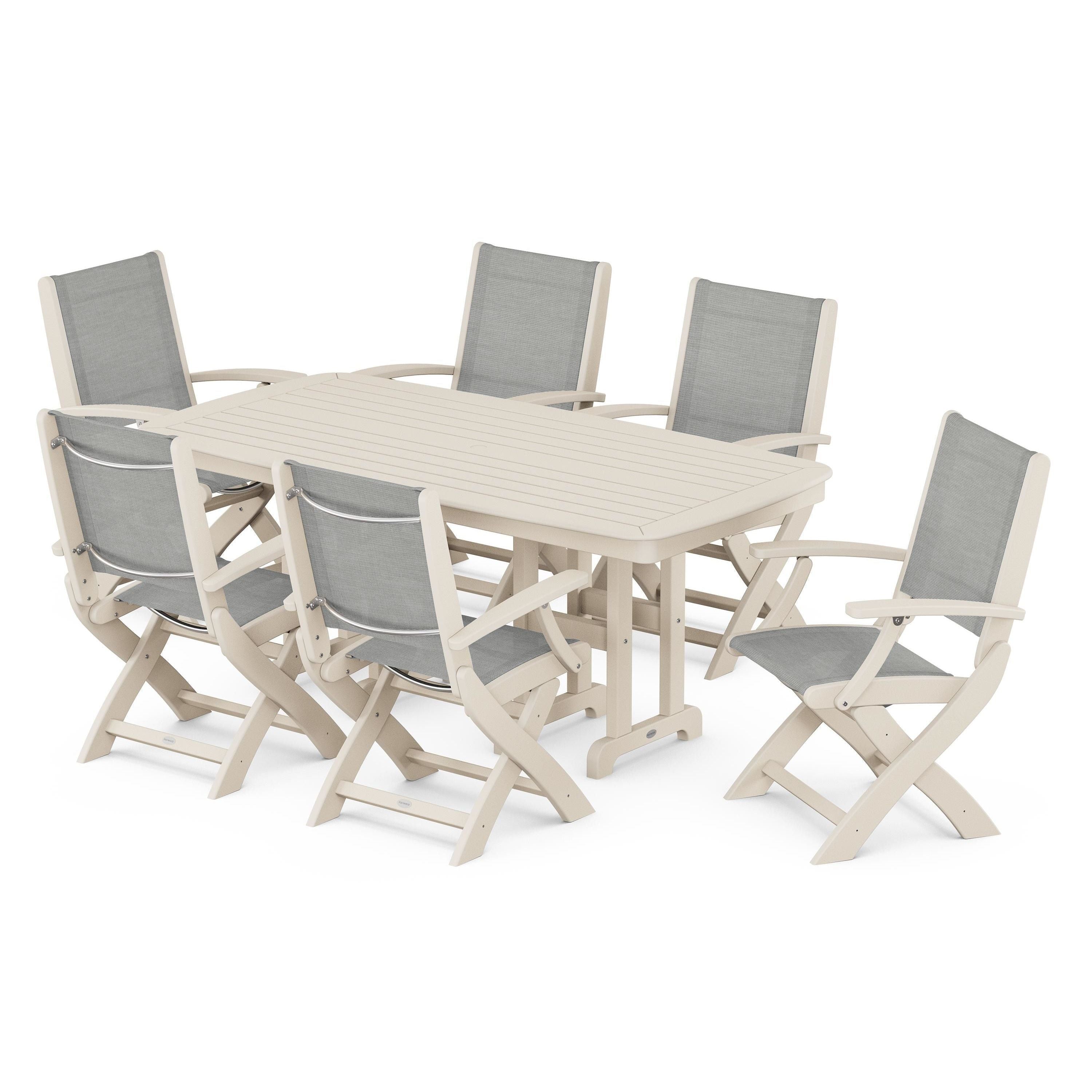 Coastal Folding Arm Chair 7-Piece Dining Set