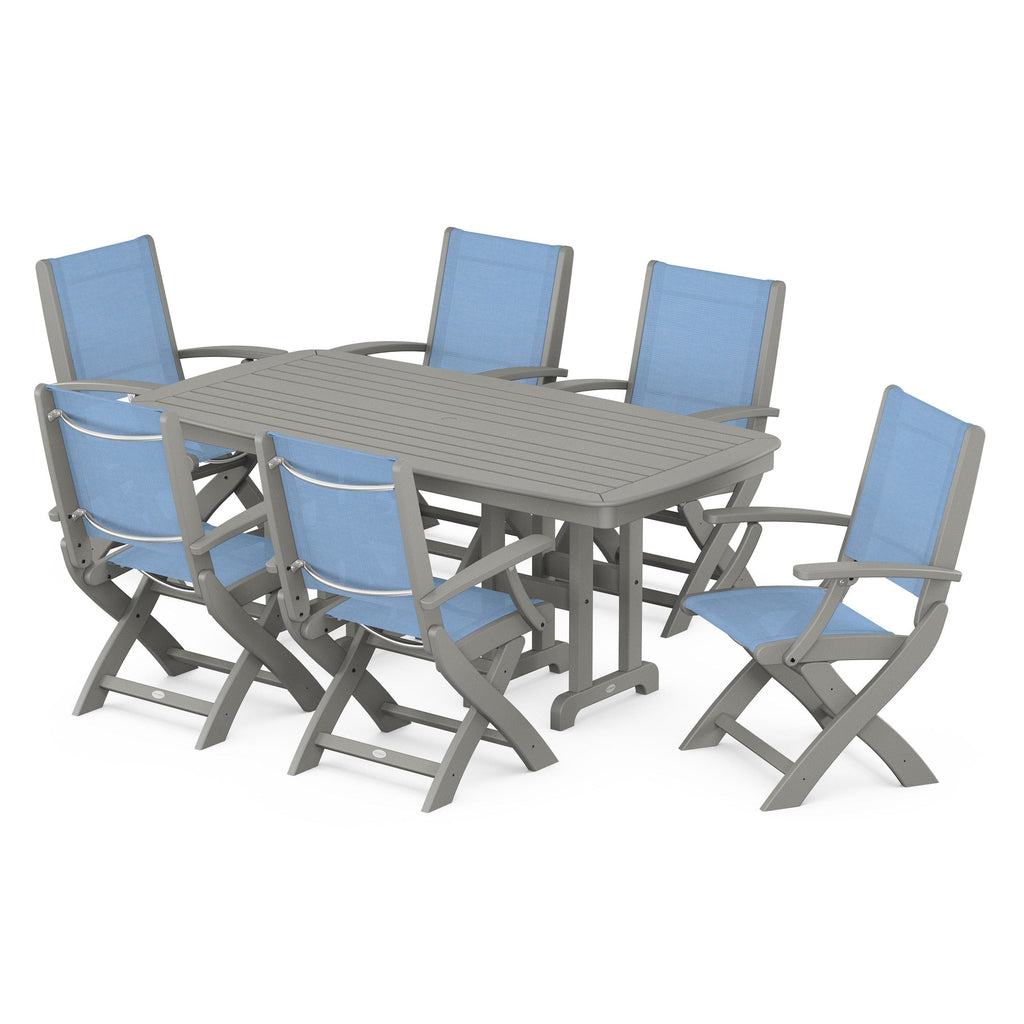 Coastal Folding Arm Chair 7-Piece Dining Set