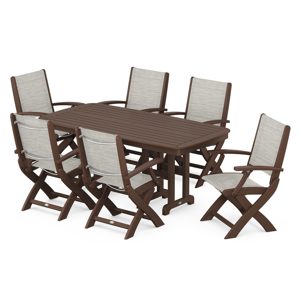Coastal Folding Arm Chair 7-Piece Dining Set