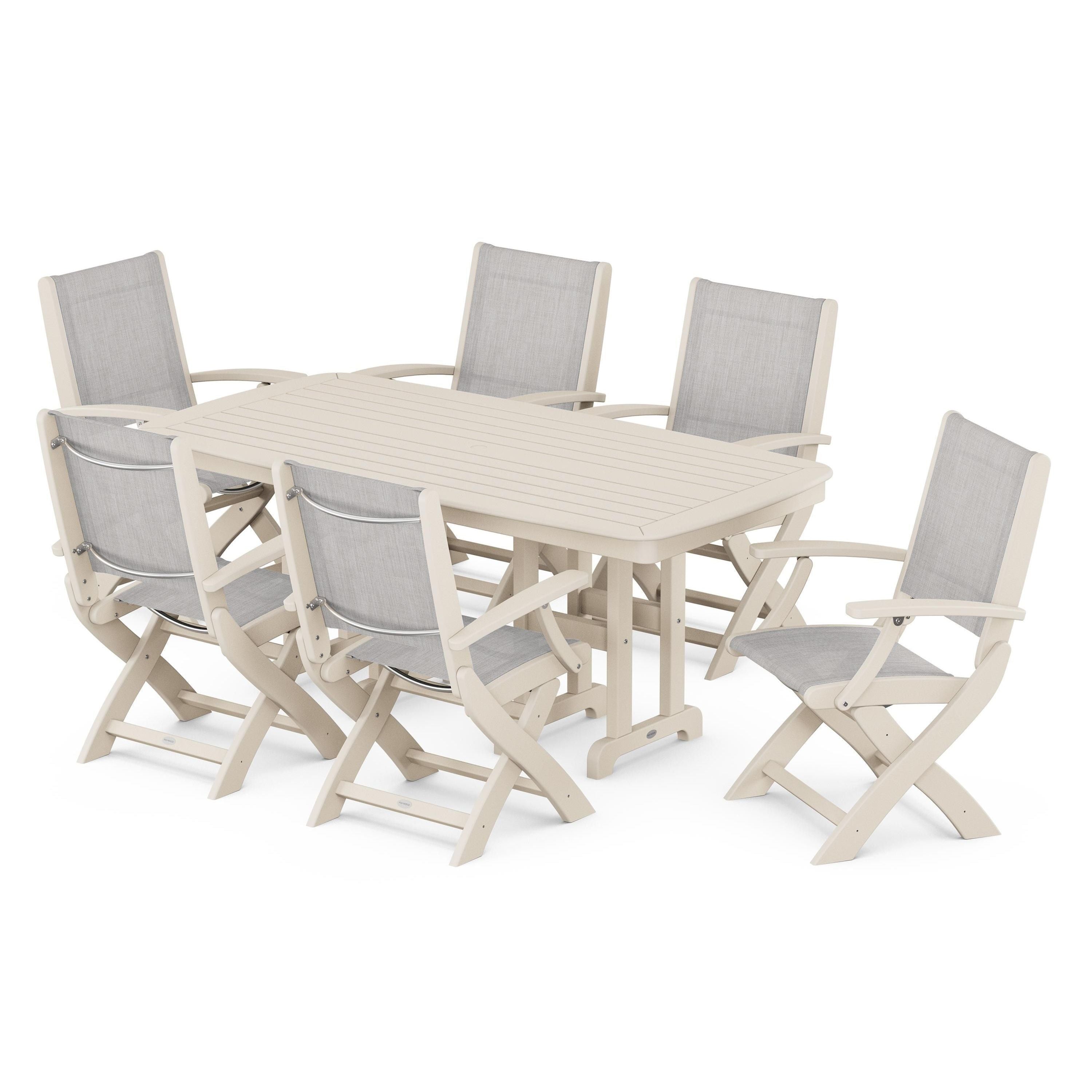 Coastal Folding Arm Chair 7-Piece Dining Set
