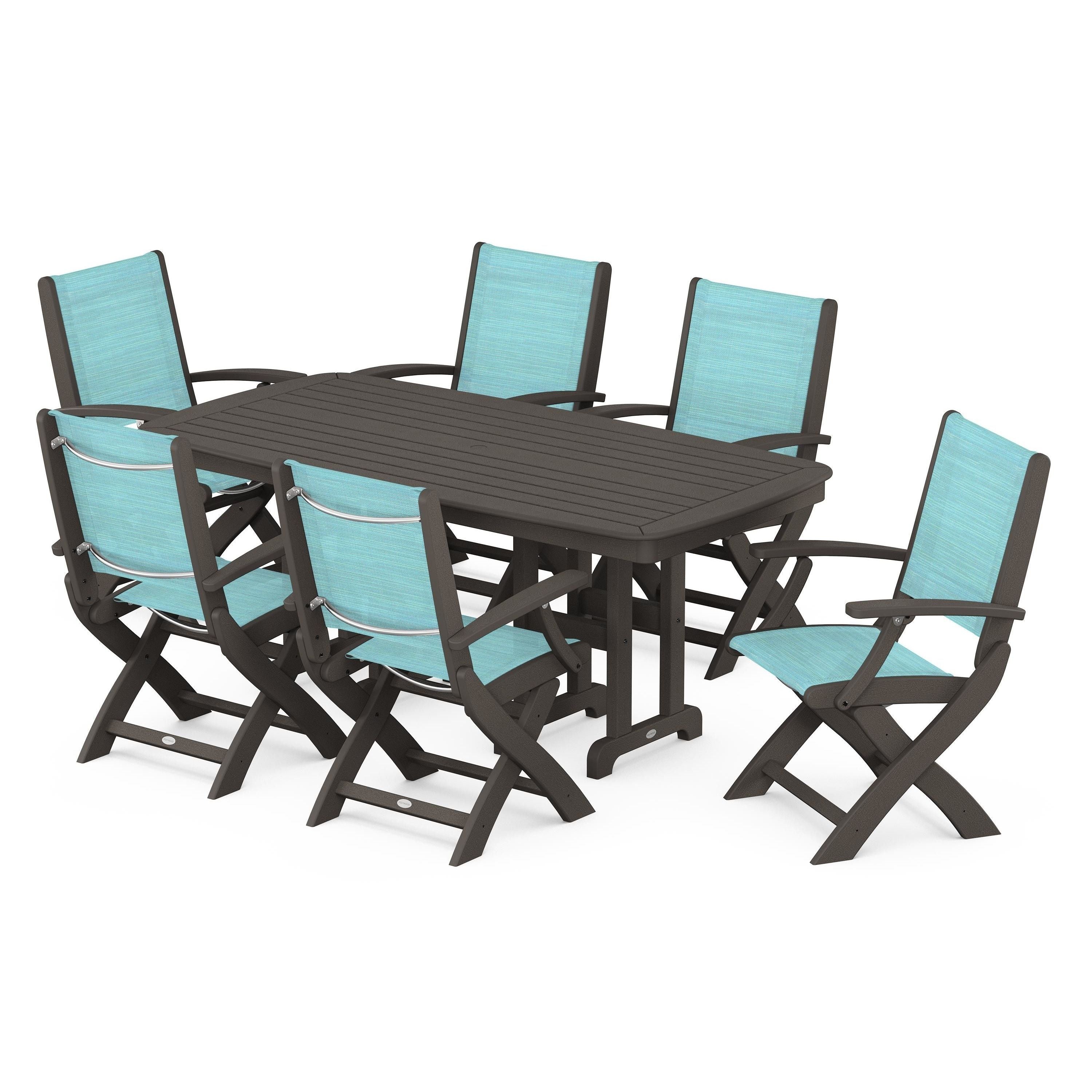 Coastal Folding Arm Chair 7-Piece Dining Set