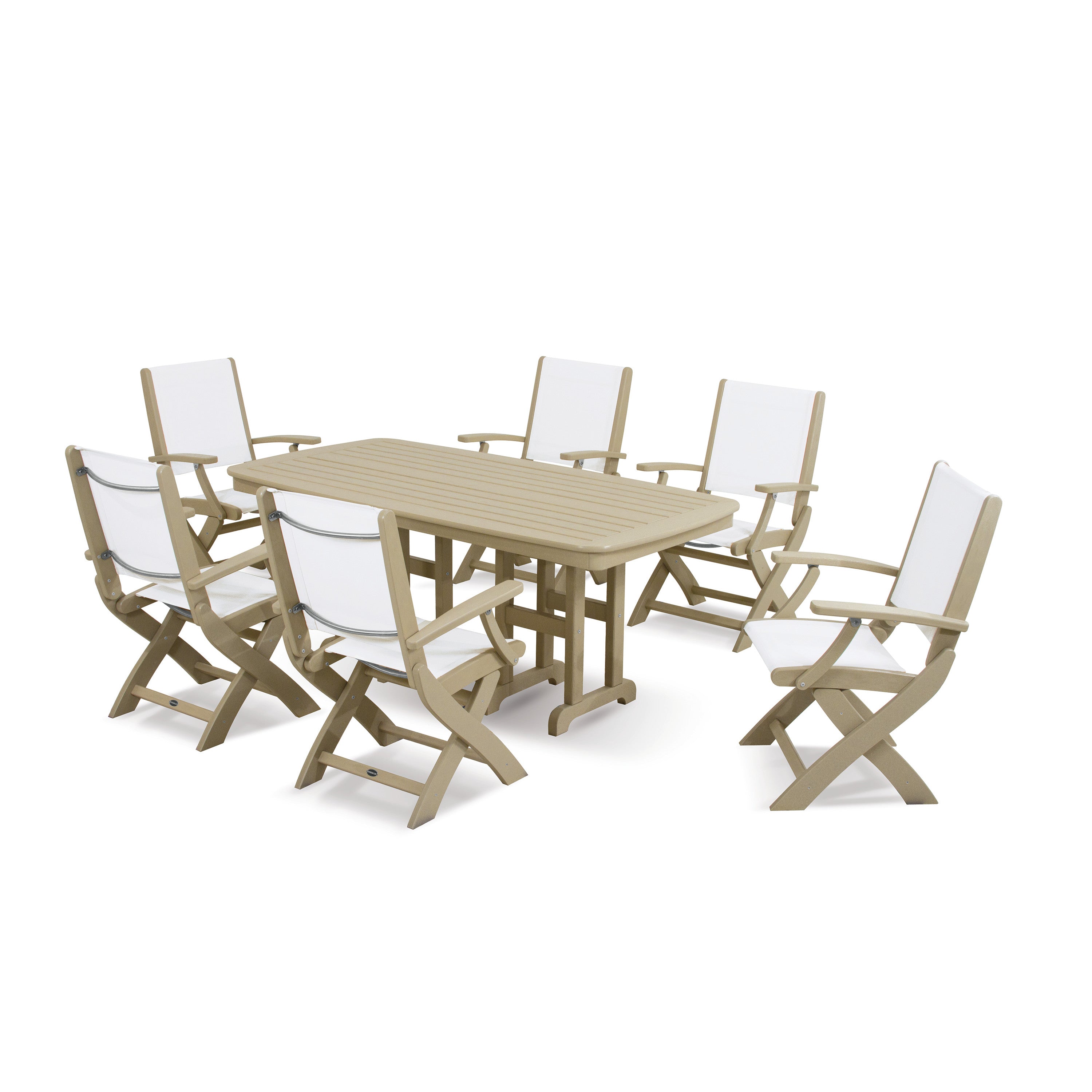 Coastal Folding Arm Chair 7-Piece Dining Set