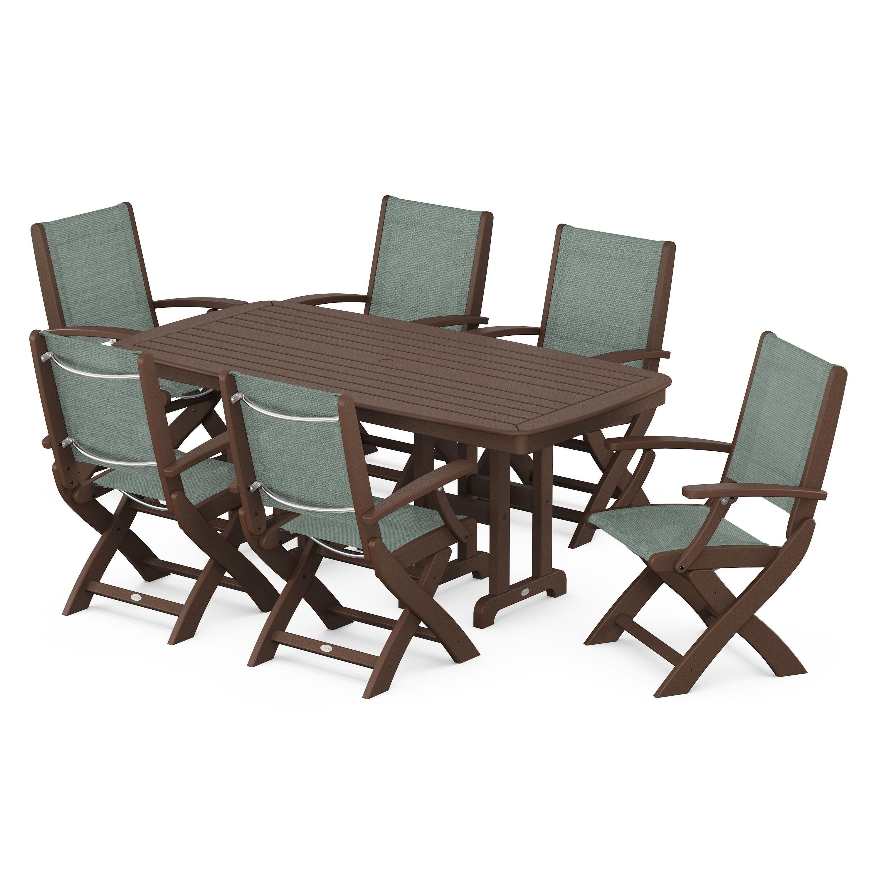 Coastal Folding Arm Chair 7-Piece Dining Set