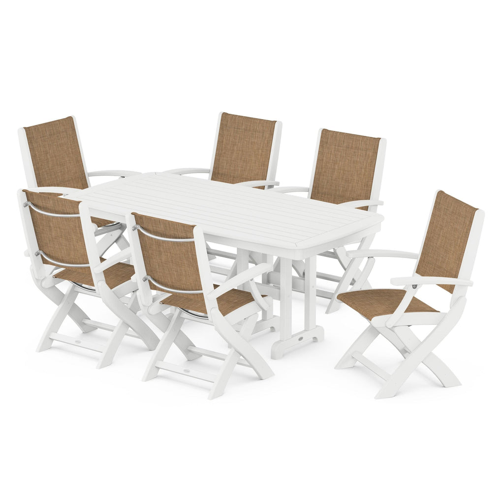 Coastal Folding Arm Chair 7-Piece Dining Set