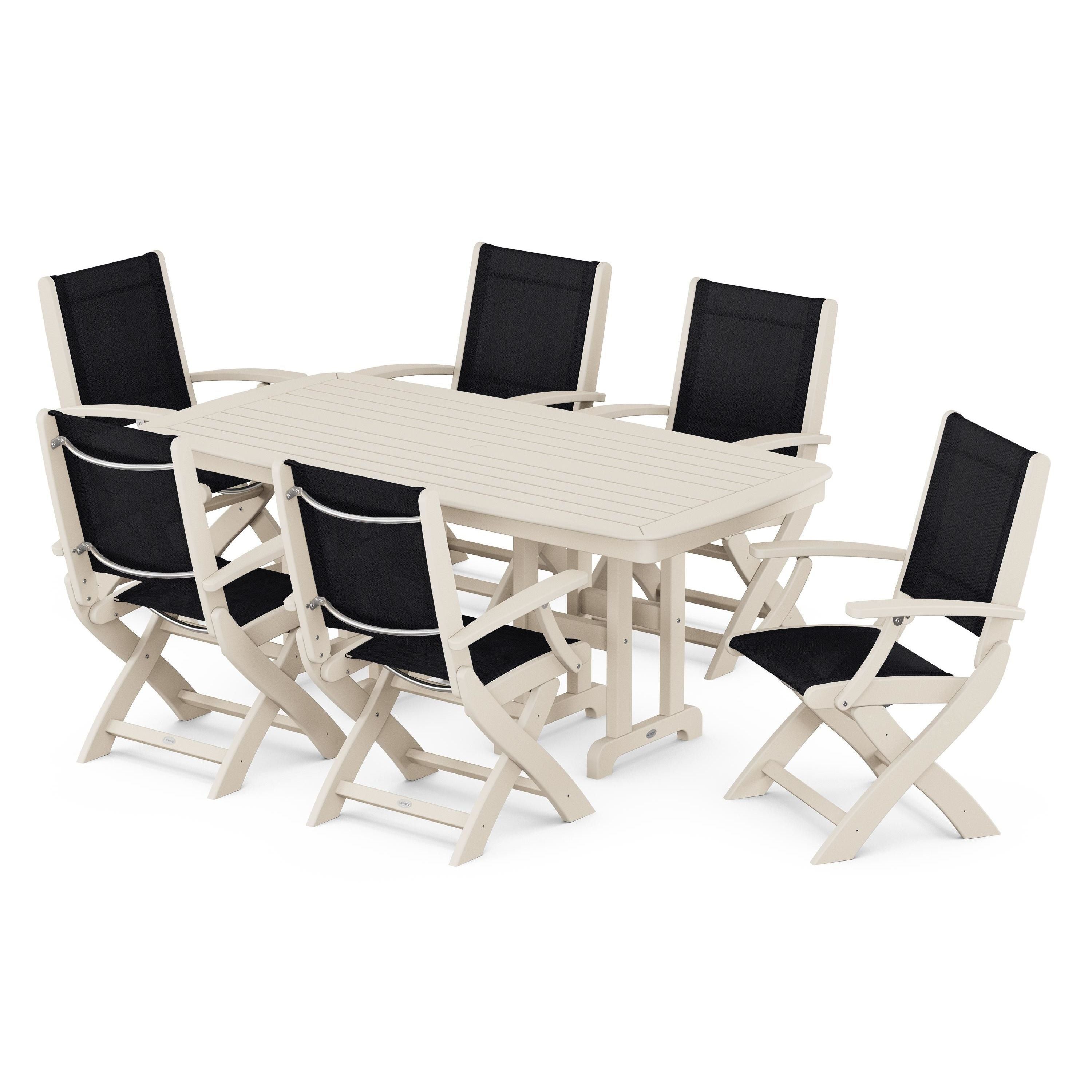 Coastal Folding Arm Chair 7-Piece Dining Set