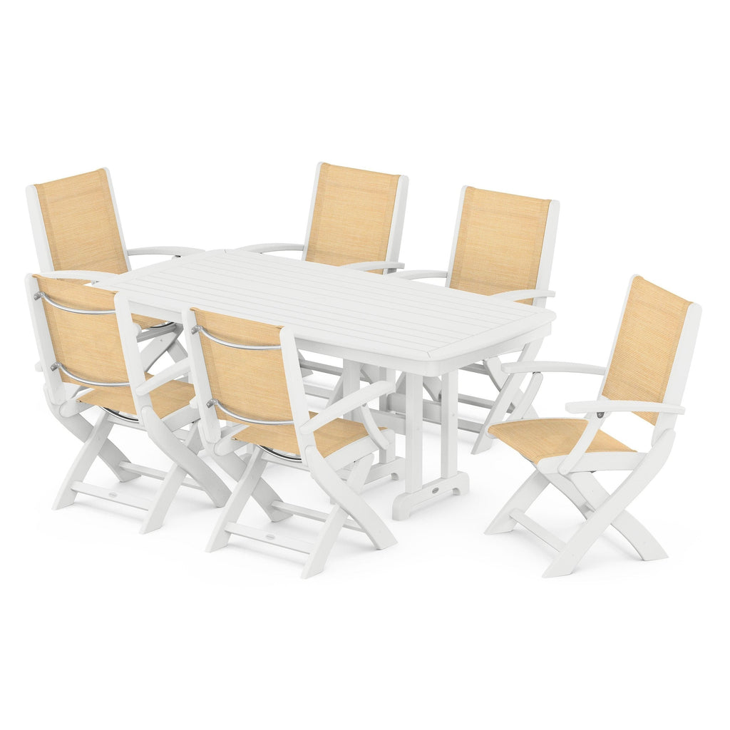 Coastal Folding Arm Chair 7-Piece Dining Set