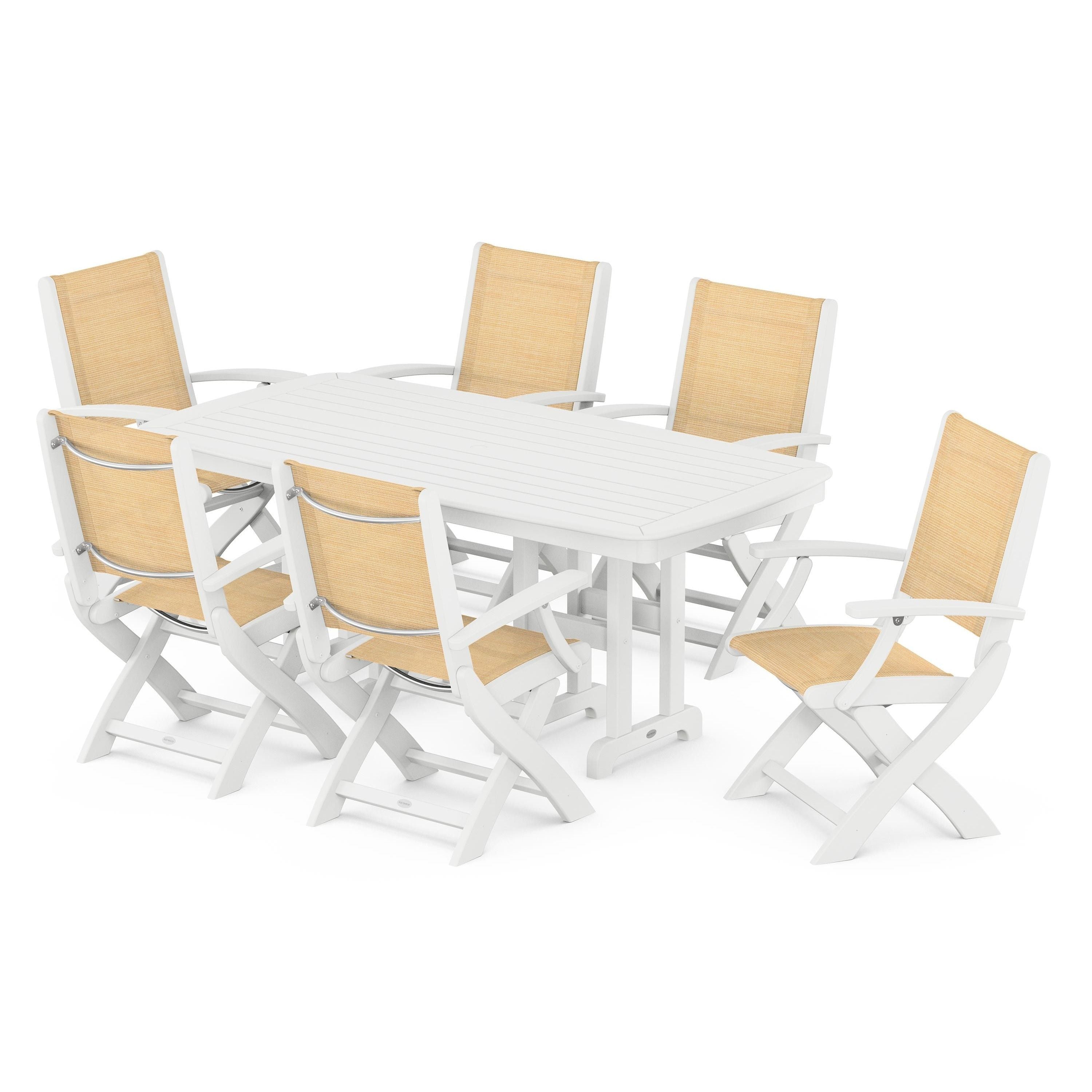 Coastal Folding Arm Chair 7-Piece Dining Set