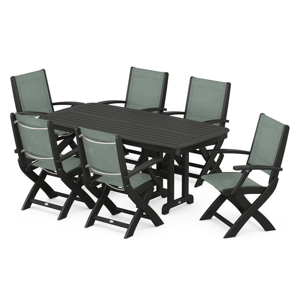 Coastal Folding Arm Chair 7-Piece Dining Set