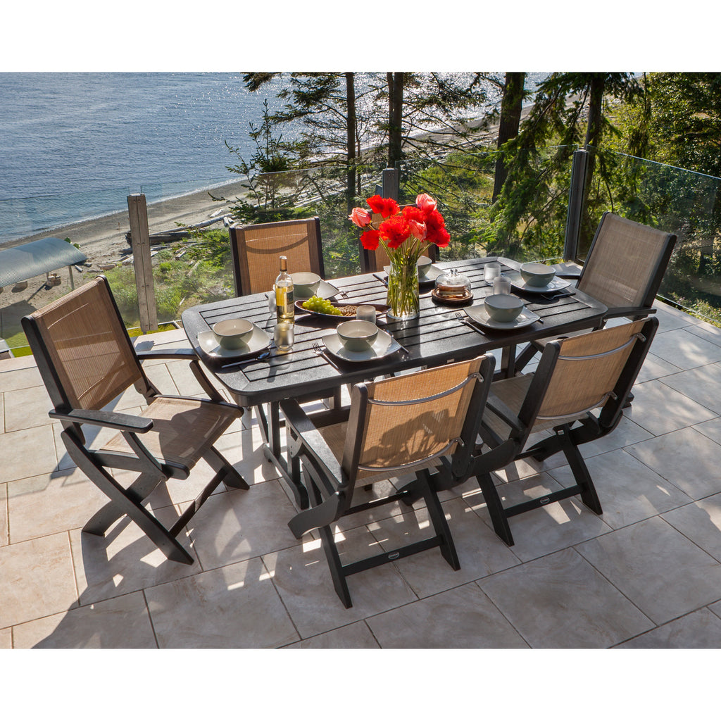Coastal Folding Arm Chair 7-Piece Dining Set