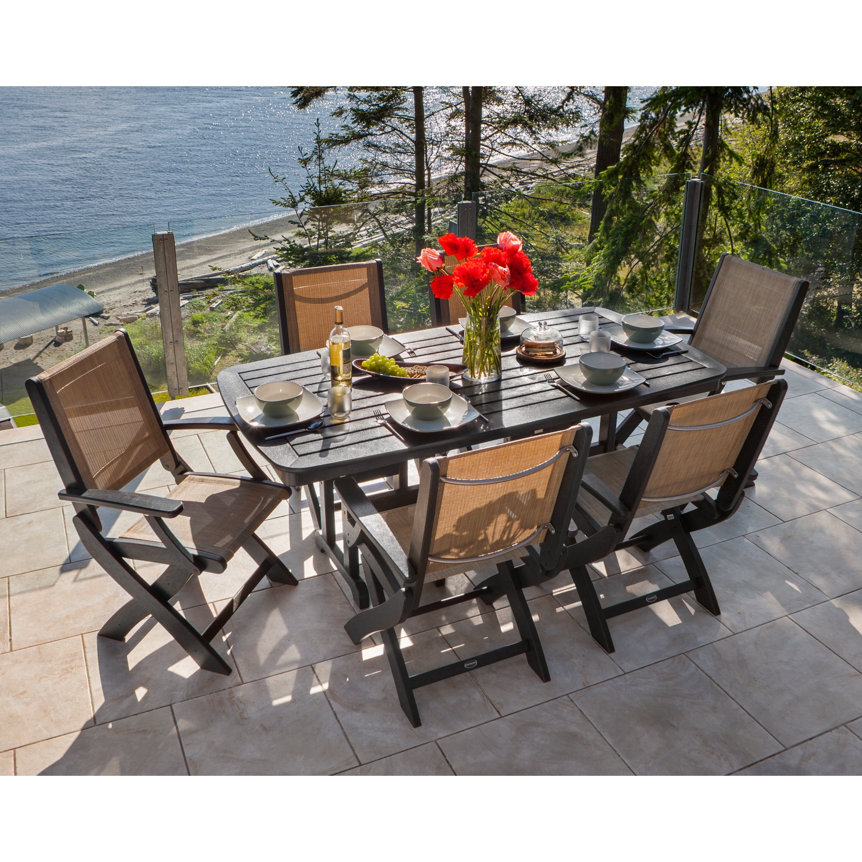 Coastal Folding Arm Chair 7-Piece Dining Set