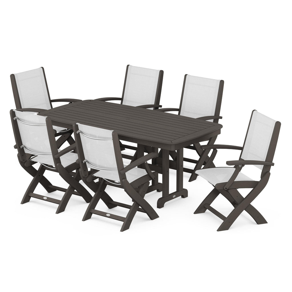 Coastal Folding Arm Chair 7-Piece Dining Set