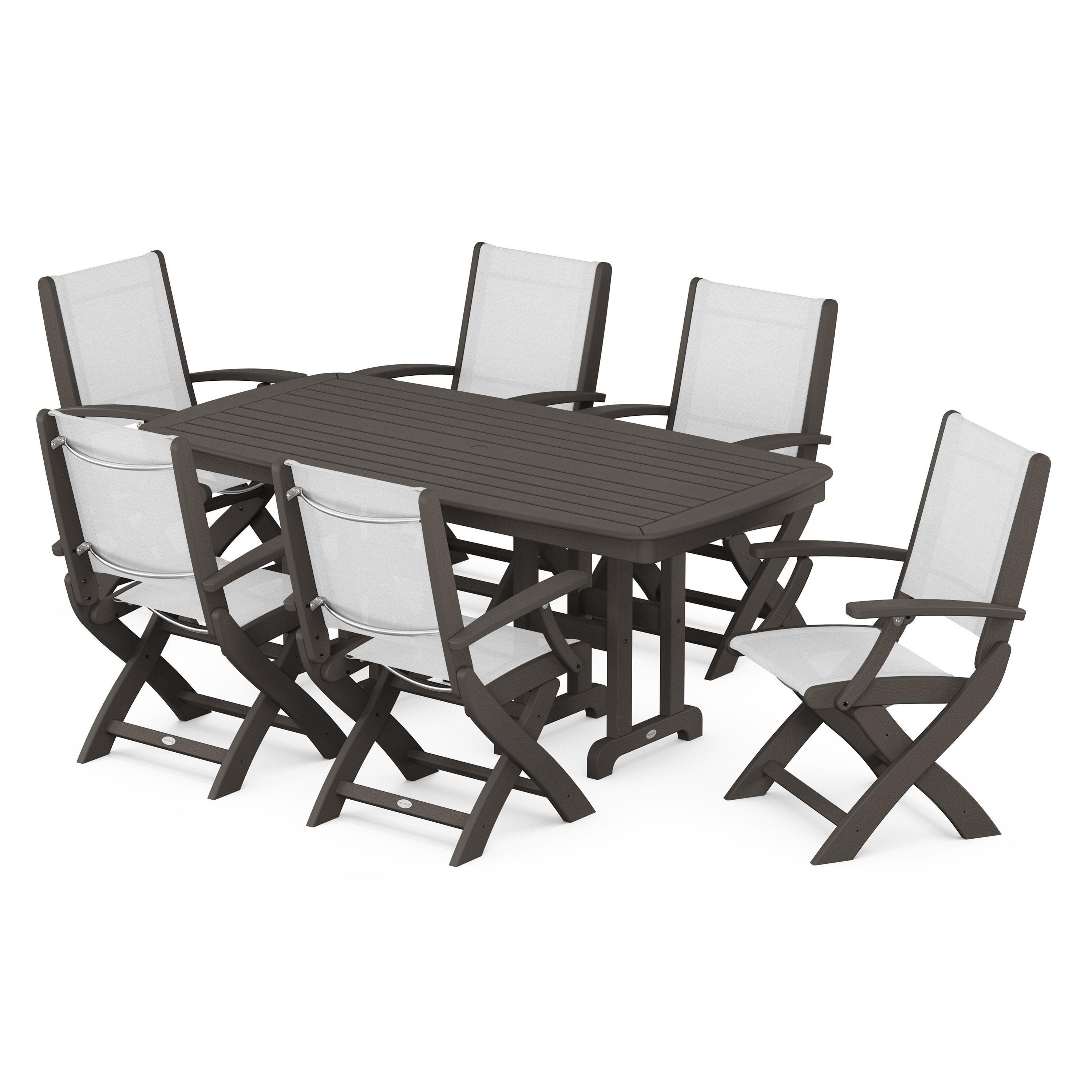 Coastal Folding Arm Chair 7-Piece Dining Set