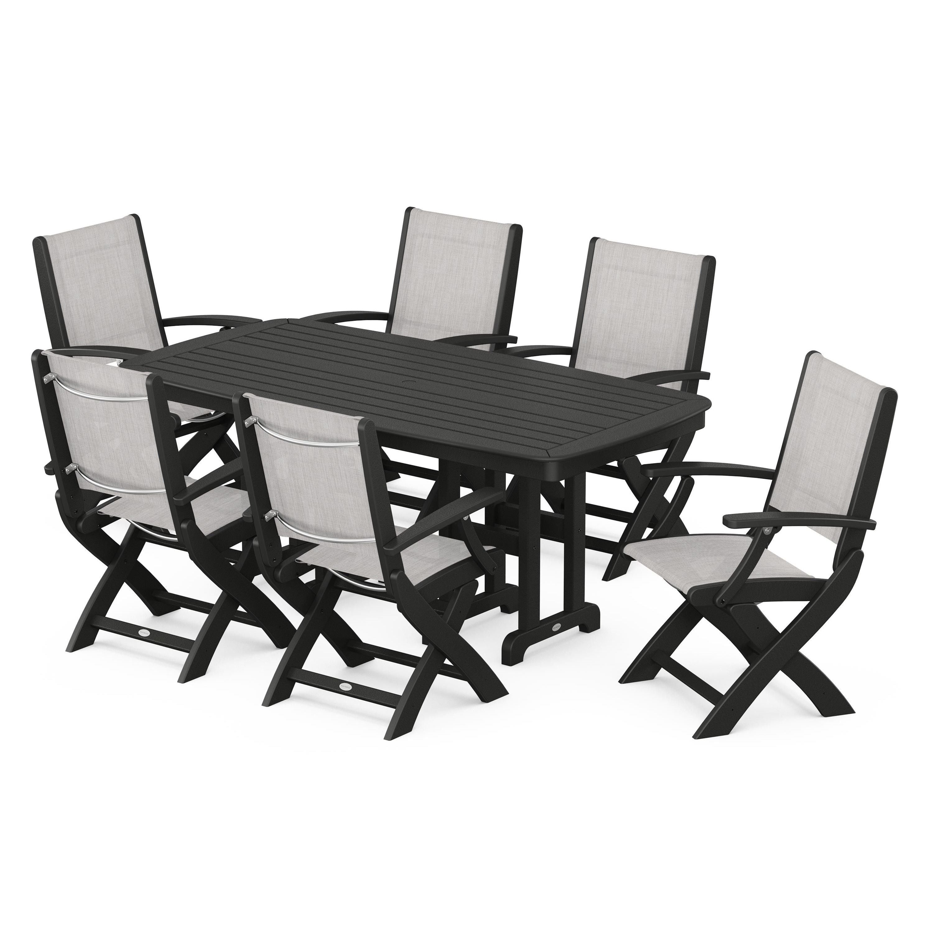 Coastal Folding Arm Chair 7-Piece Dining Set
