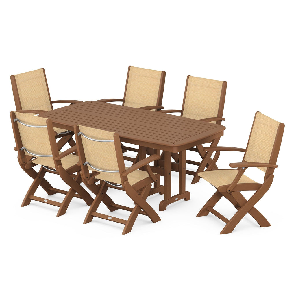 Coastal Folding Arm Chair 7-Piece Dining Set