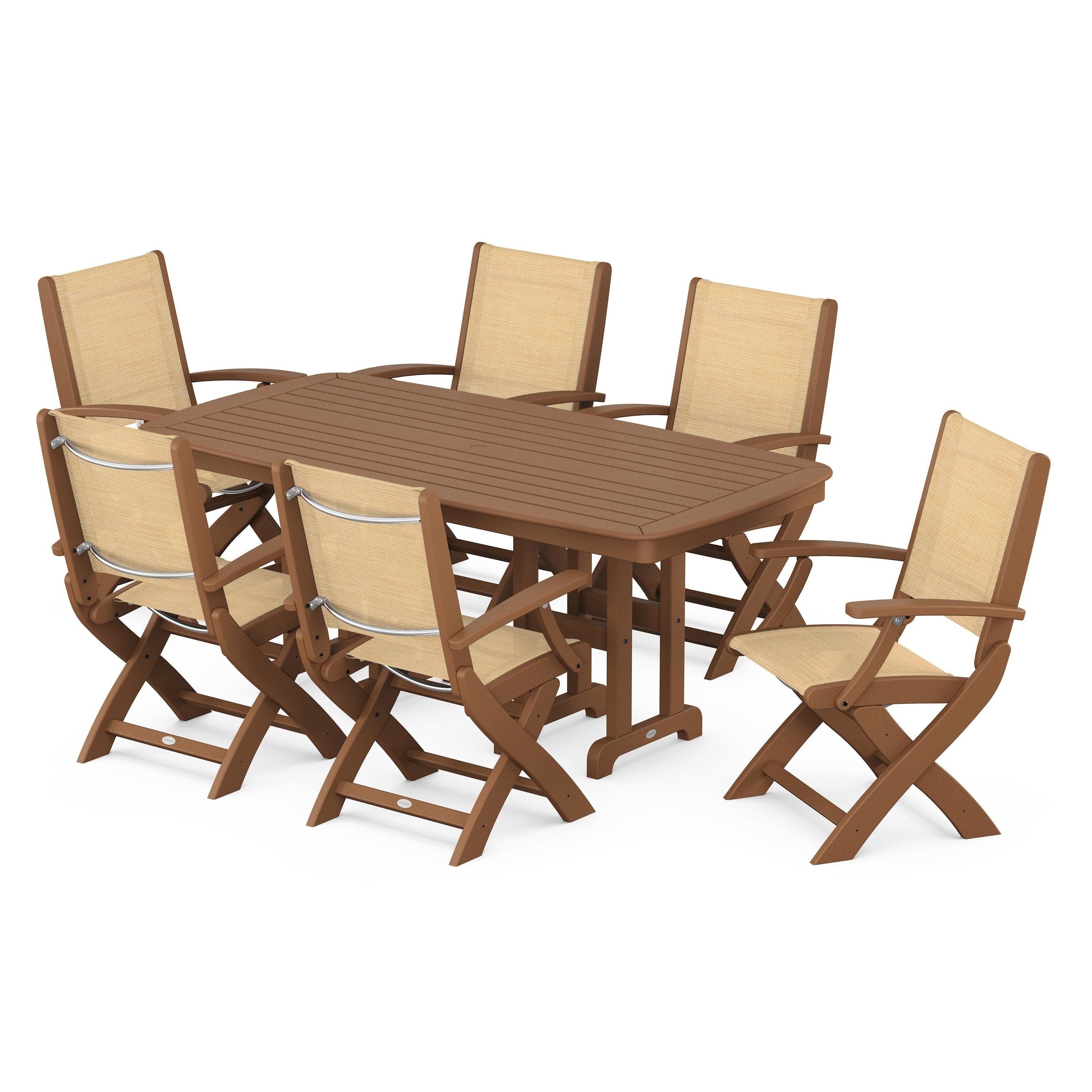 Coastal Folding Arm Chair 7-Piece Dining Set