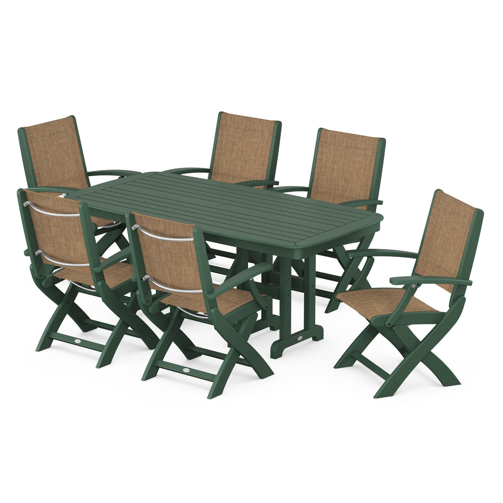 Coastal Folding Arm Chair 7-Piece Dining Set