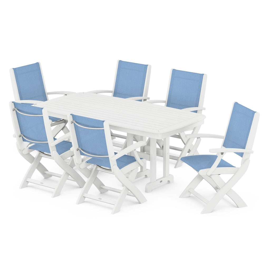 Coastal Folding Arm Chair 7-Piece Dining Set