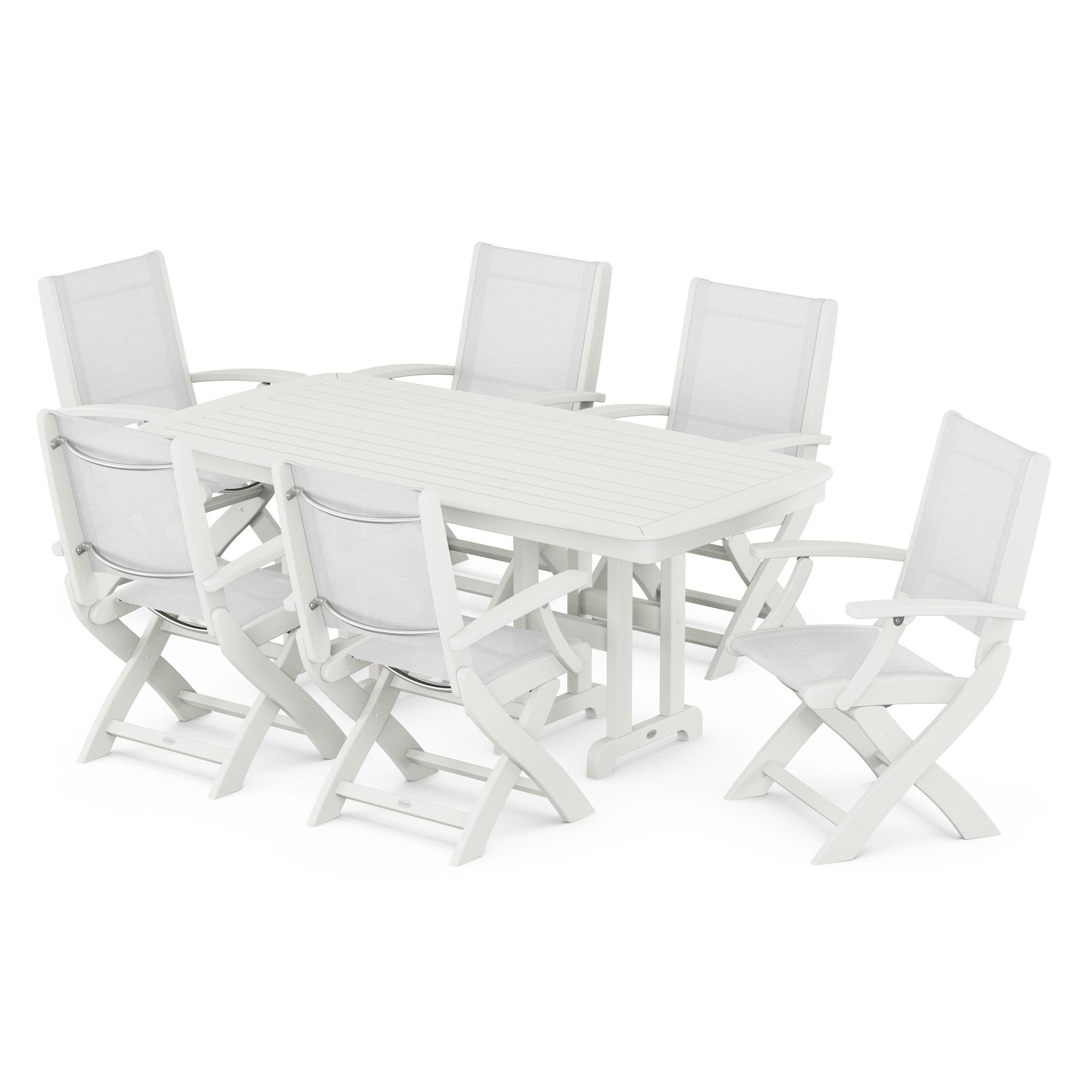 Coastal Folding Arm Chair 7-Piece Dining Set