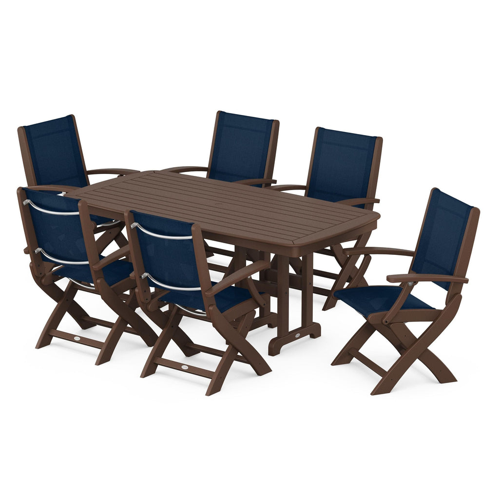 Coastal Folding Arm Chair 7-Piece Dining Set
