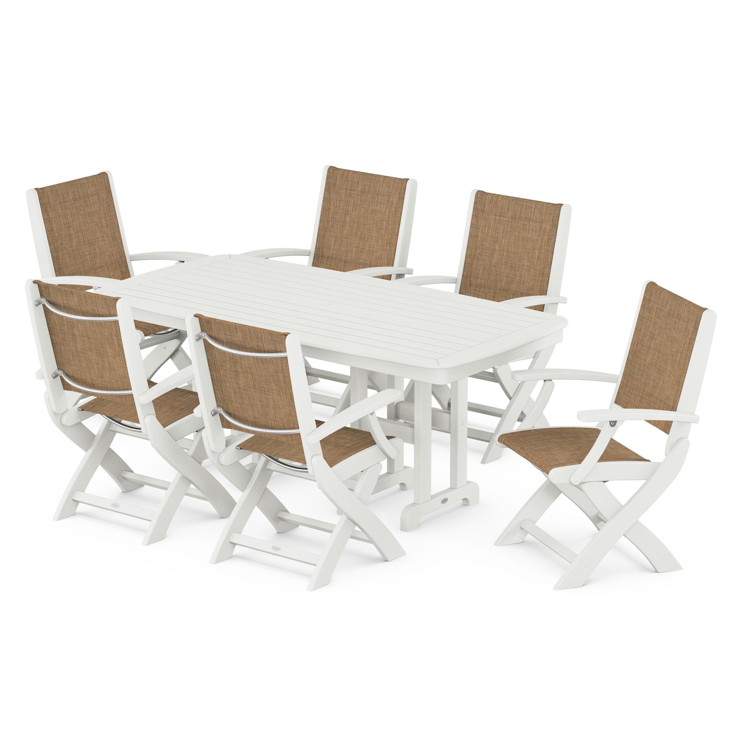 Coastal Folding Arm Chair 7-Piece Dining Set