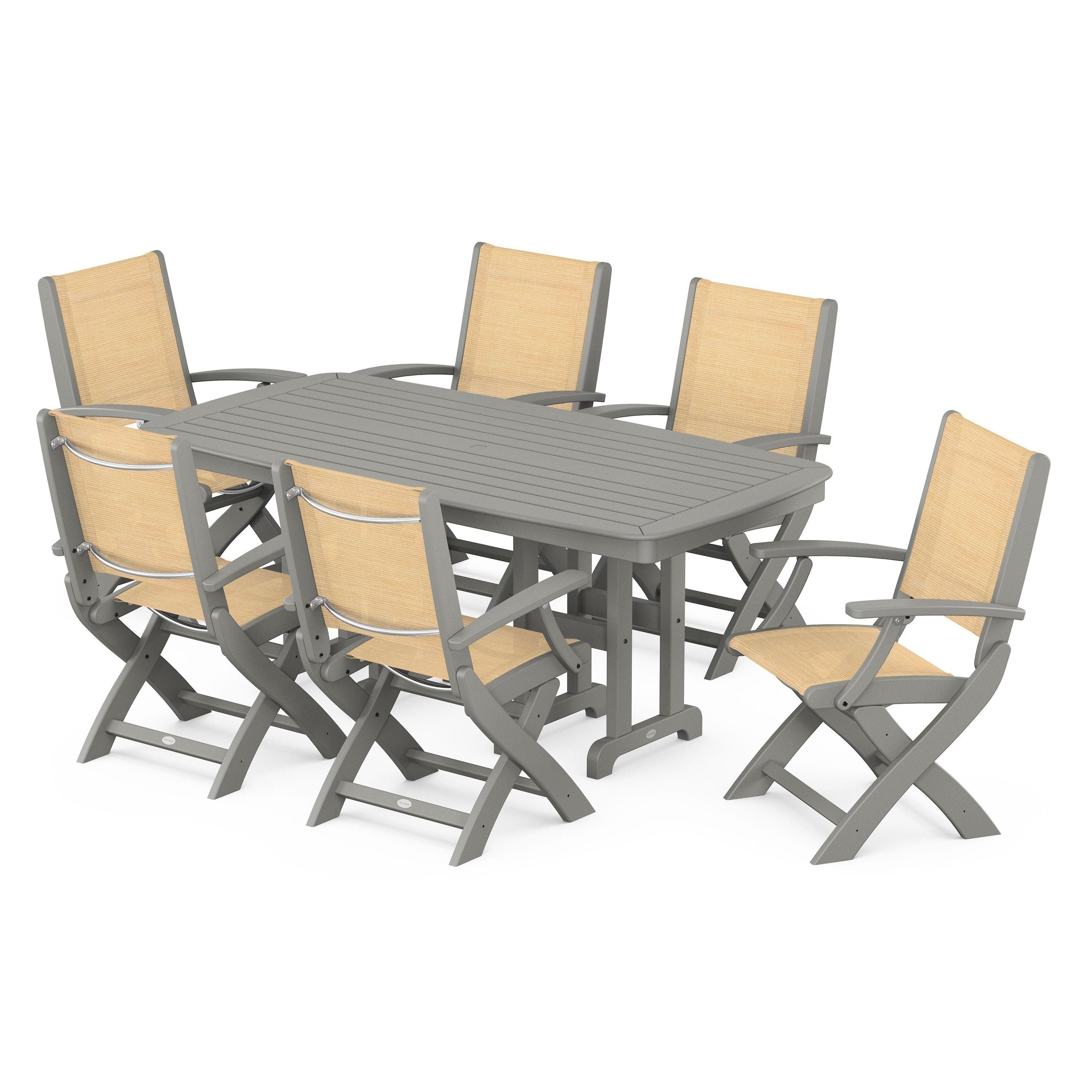 Coastal Folding Arm Chair 7-Piece Dining Set