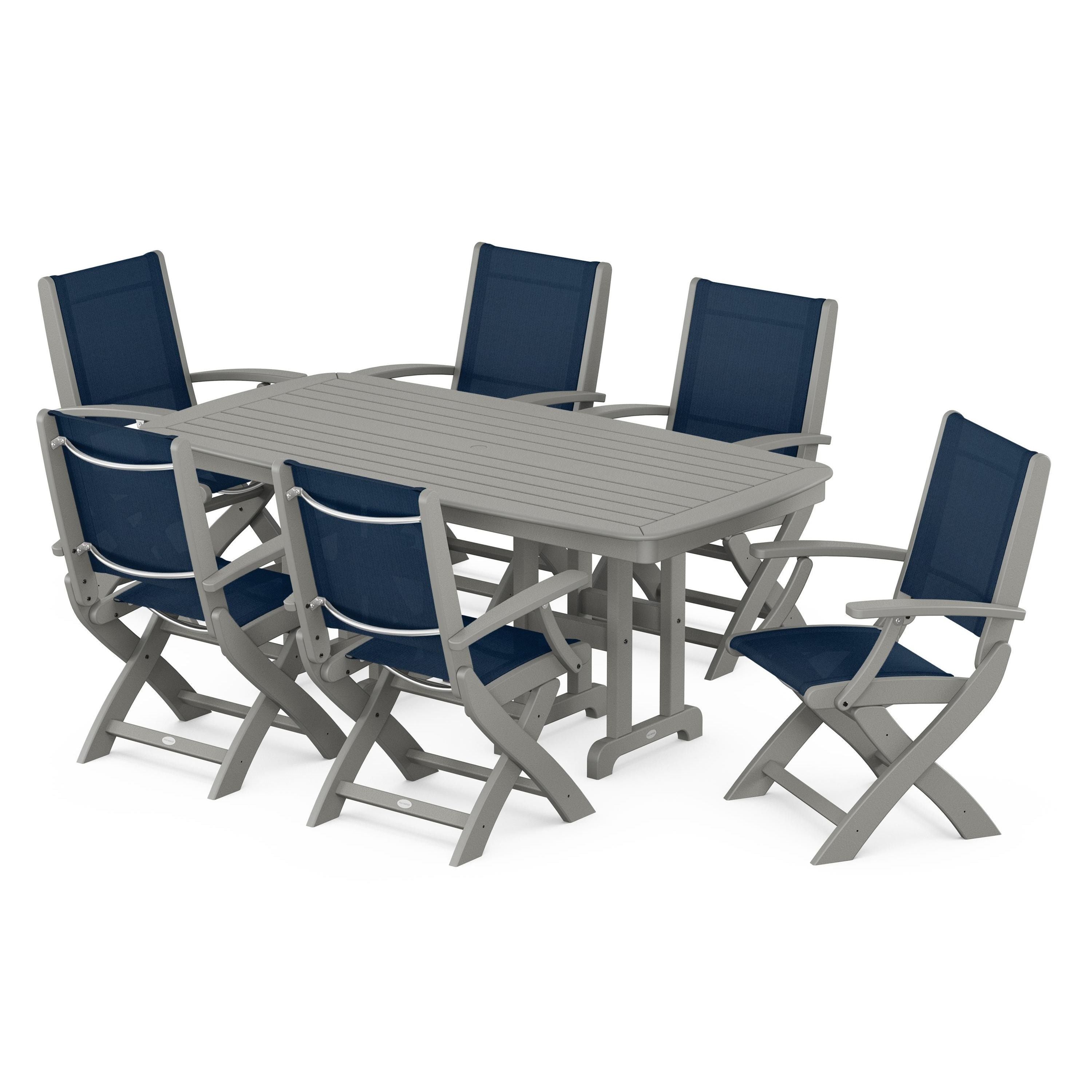Coastal Folding Arm Chair 7-Piece Dining Set