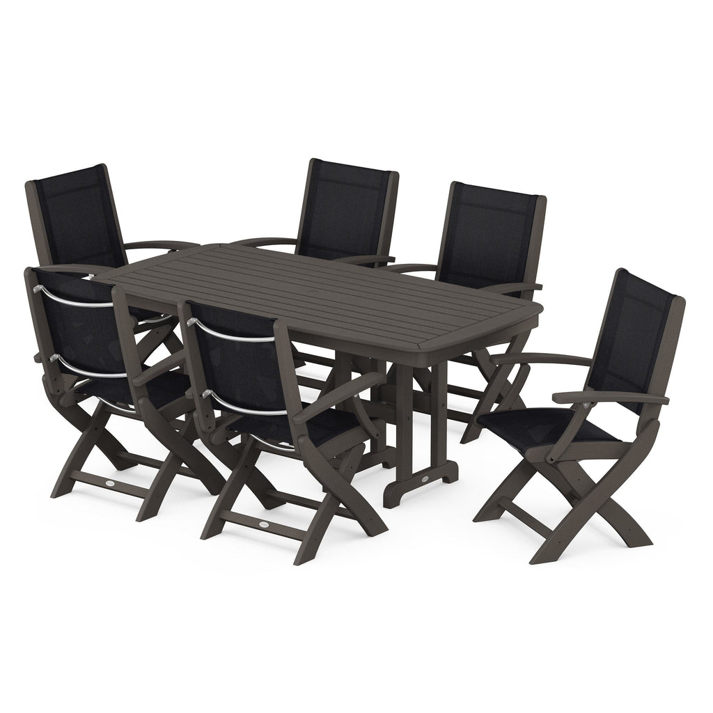 Coastal Folding Arm Chair 7-Piece Dining Set