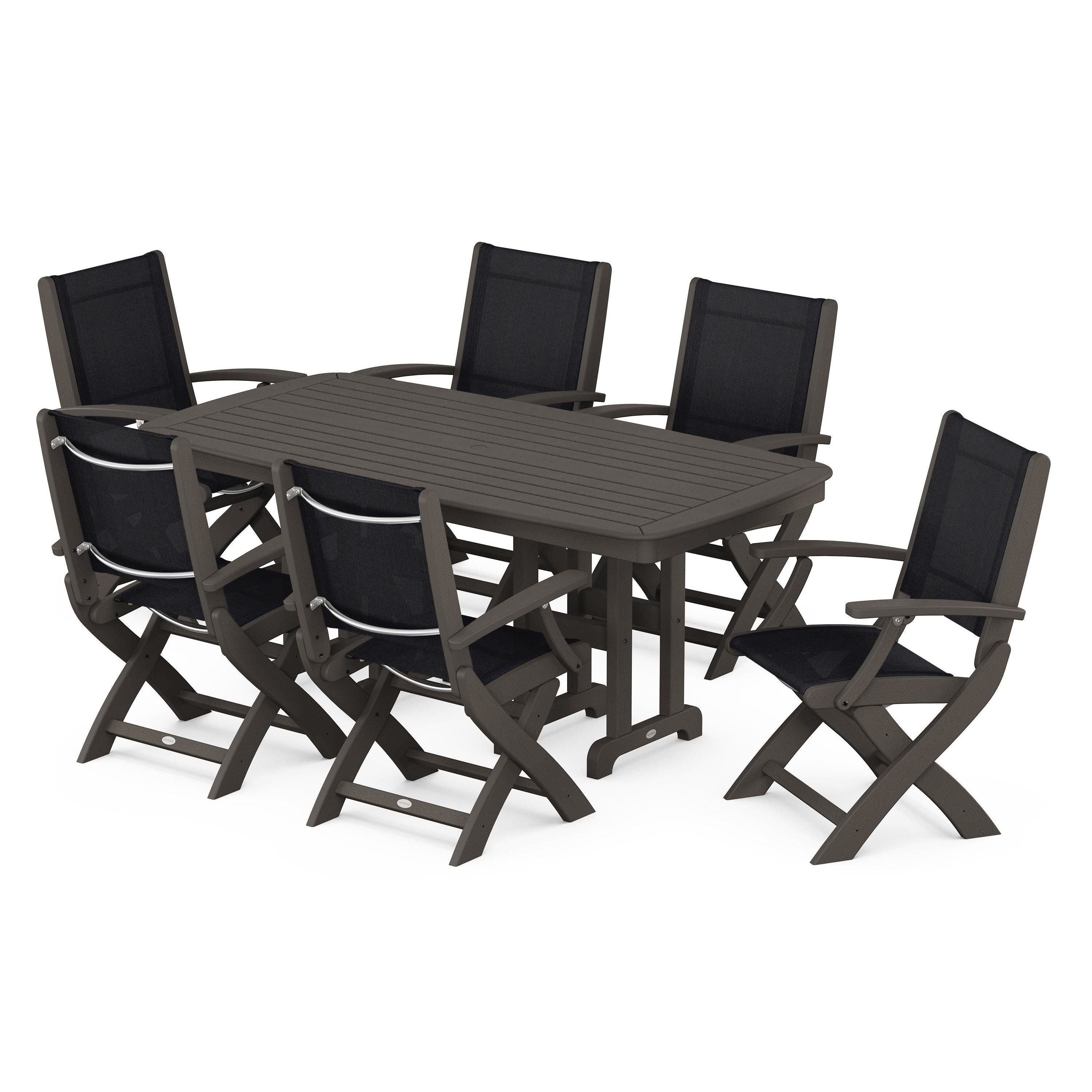 Coastal Folding Arm Chair 7-Piece Dining Set