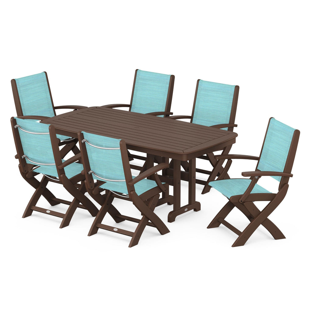 Coastal Folding Arm Chair 7-Piece Dining Set