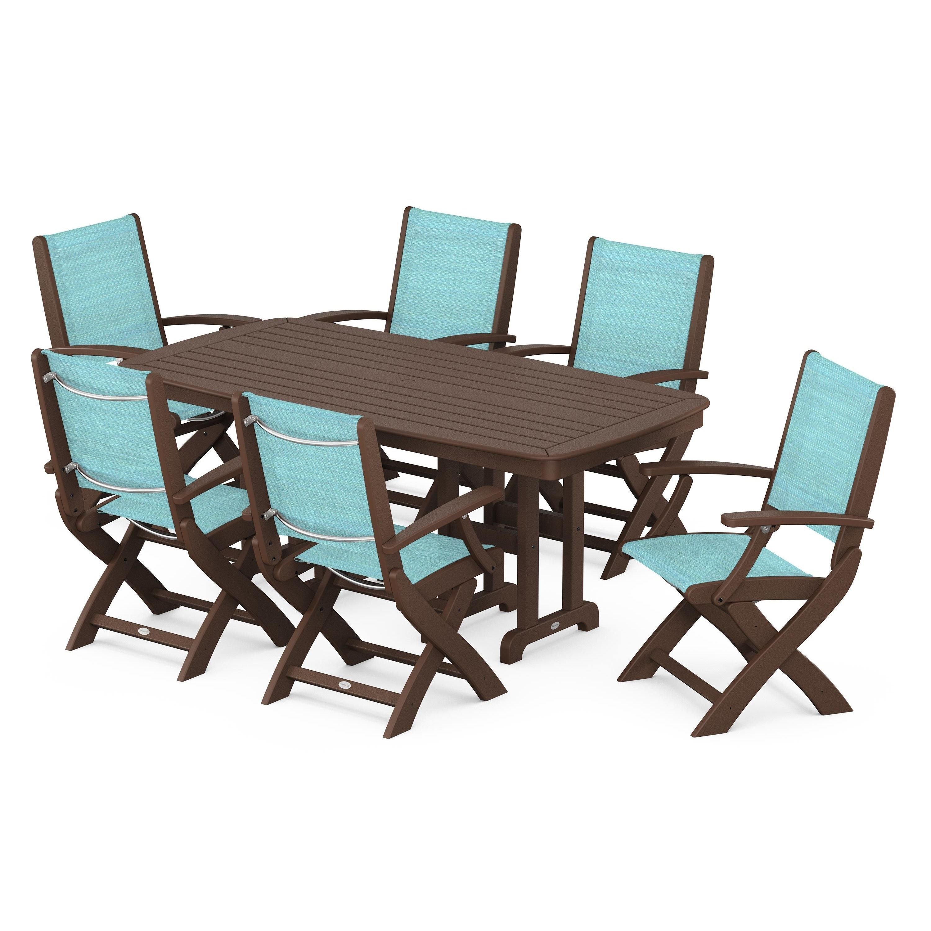 Coastal Folding Arm Chair 7-Piece Dining Set