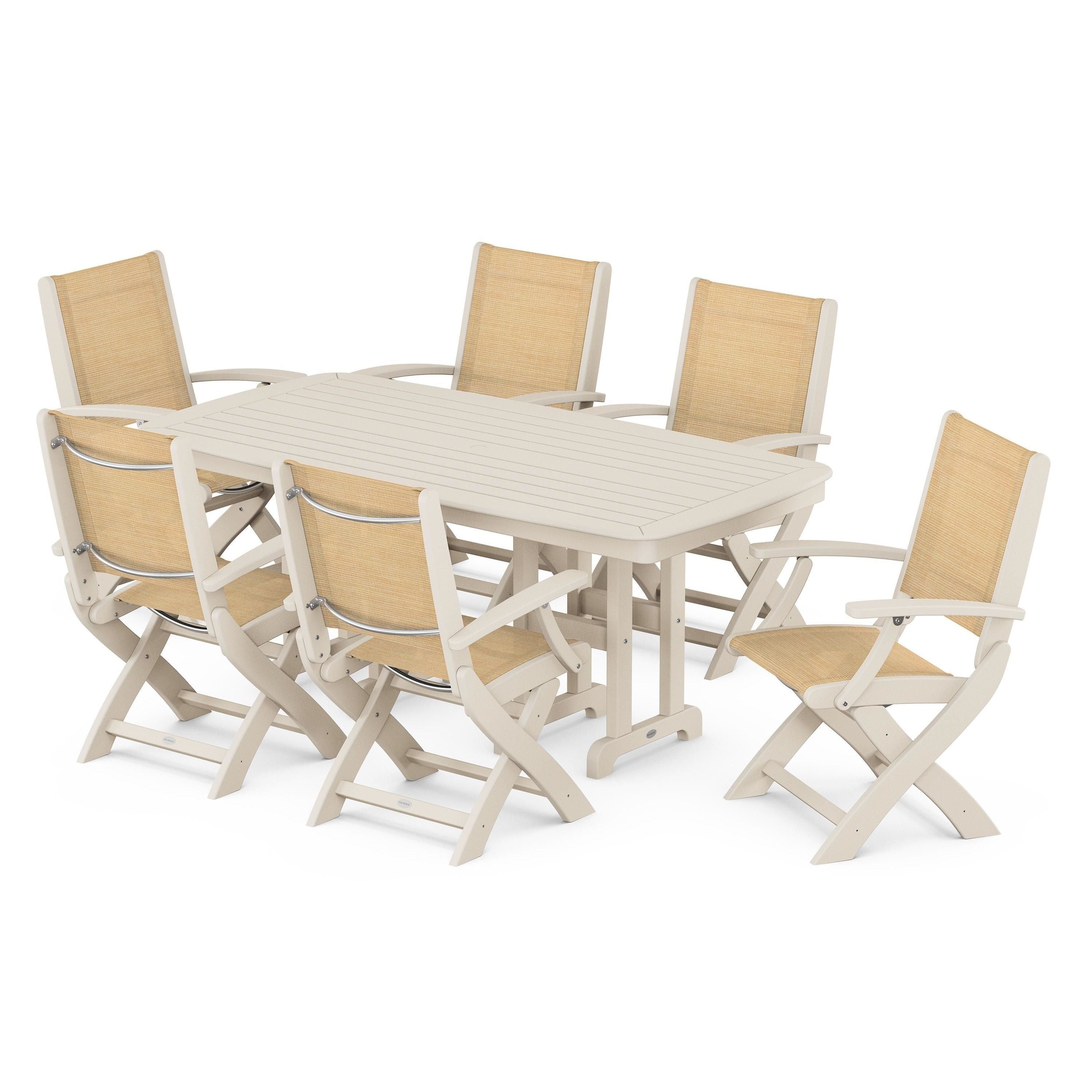 Coastal Folding Arm Chair 7-Piece Dining Set