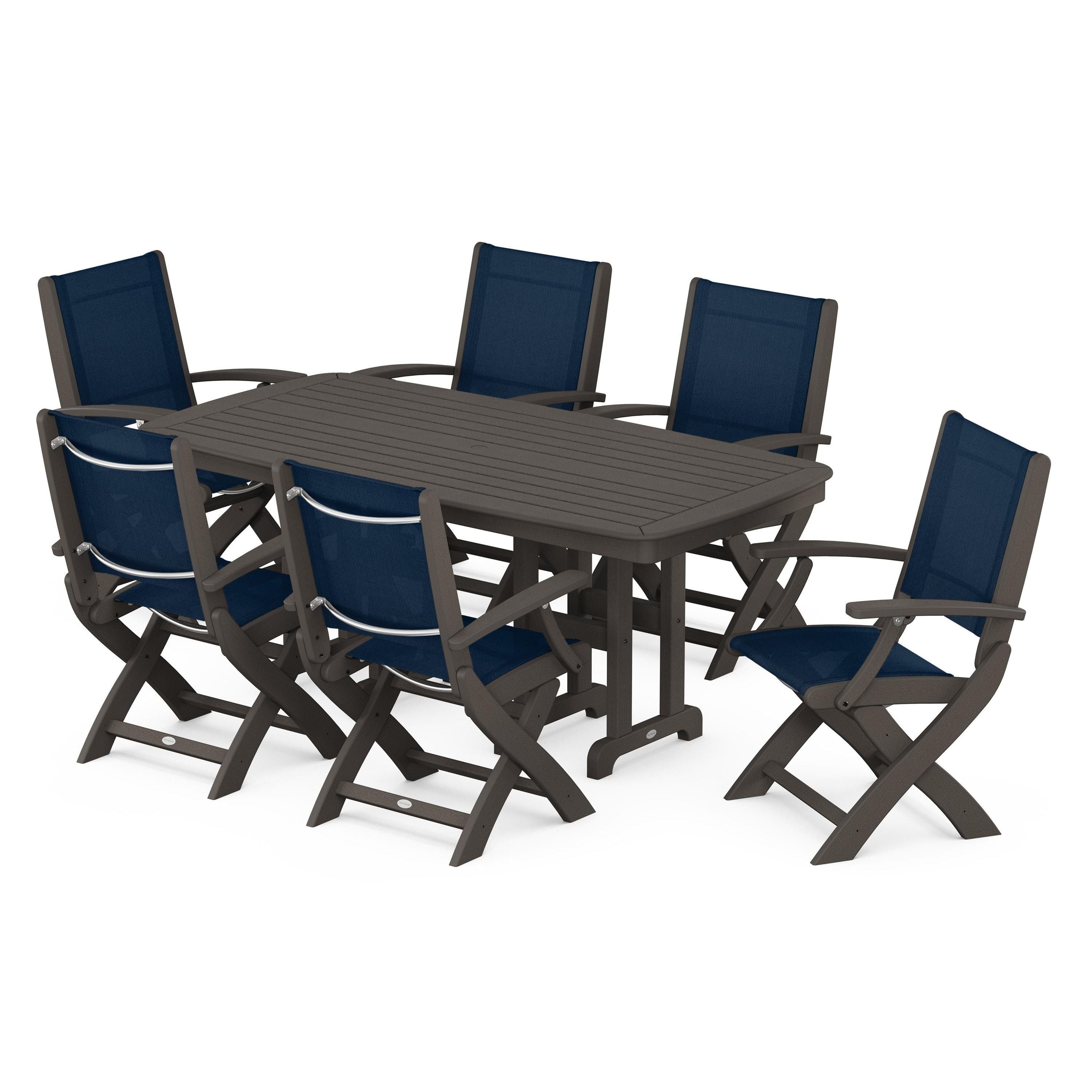 Coastal Folding Arm Chair 7-Piece Dining Set