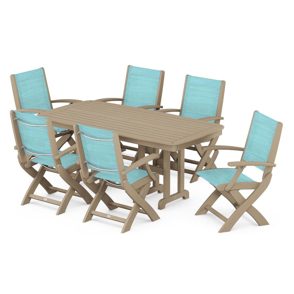 Coastal Folding Arm Chair 7-Piece Dining Set