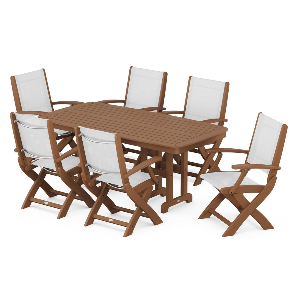 Coastal Folding Arm Chair 7-Piece Dining Set