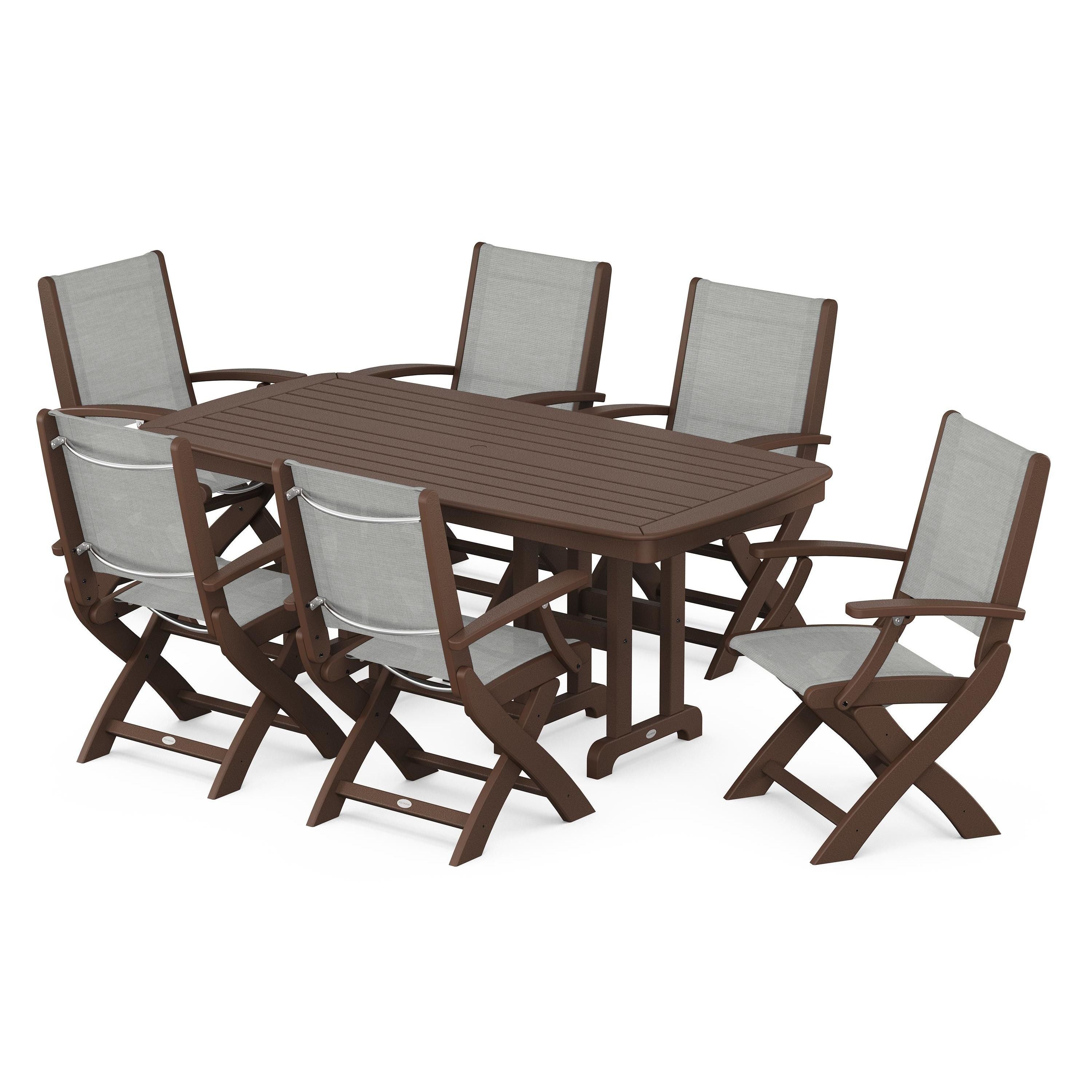 Coastal Folding Arm Chair 7-Piece Dining Set