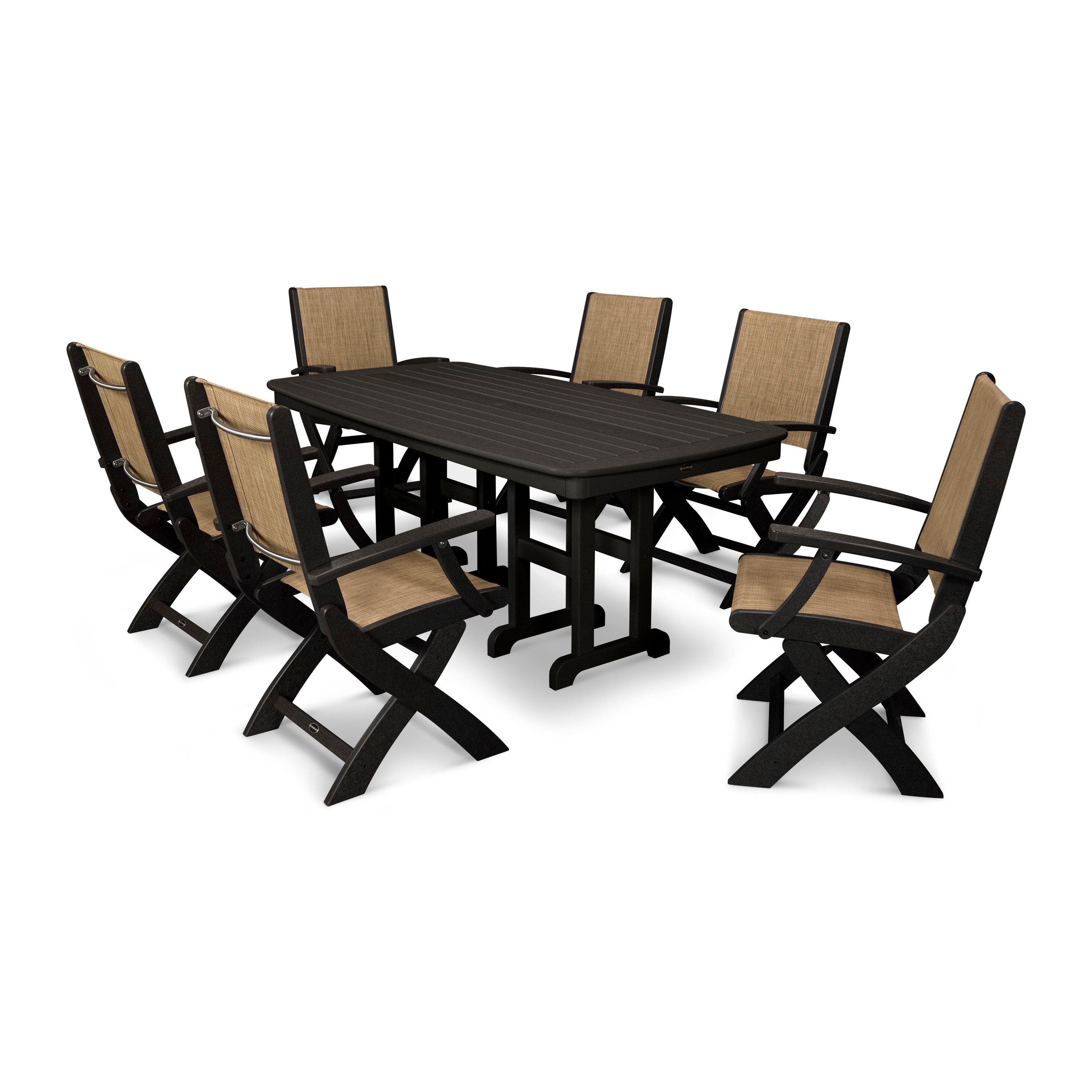 Coastal Folding Arm Chair 7-Piece Dining Set