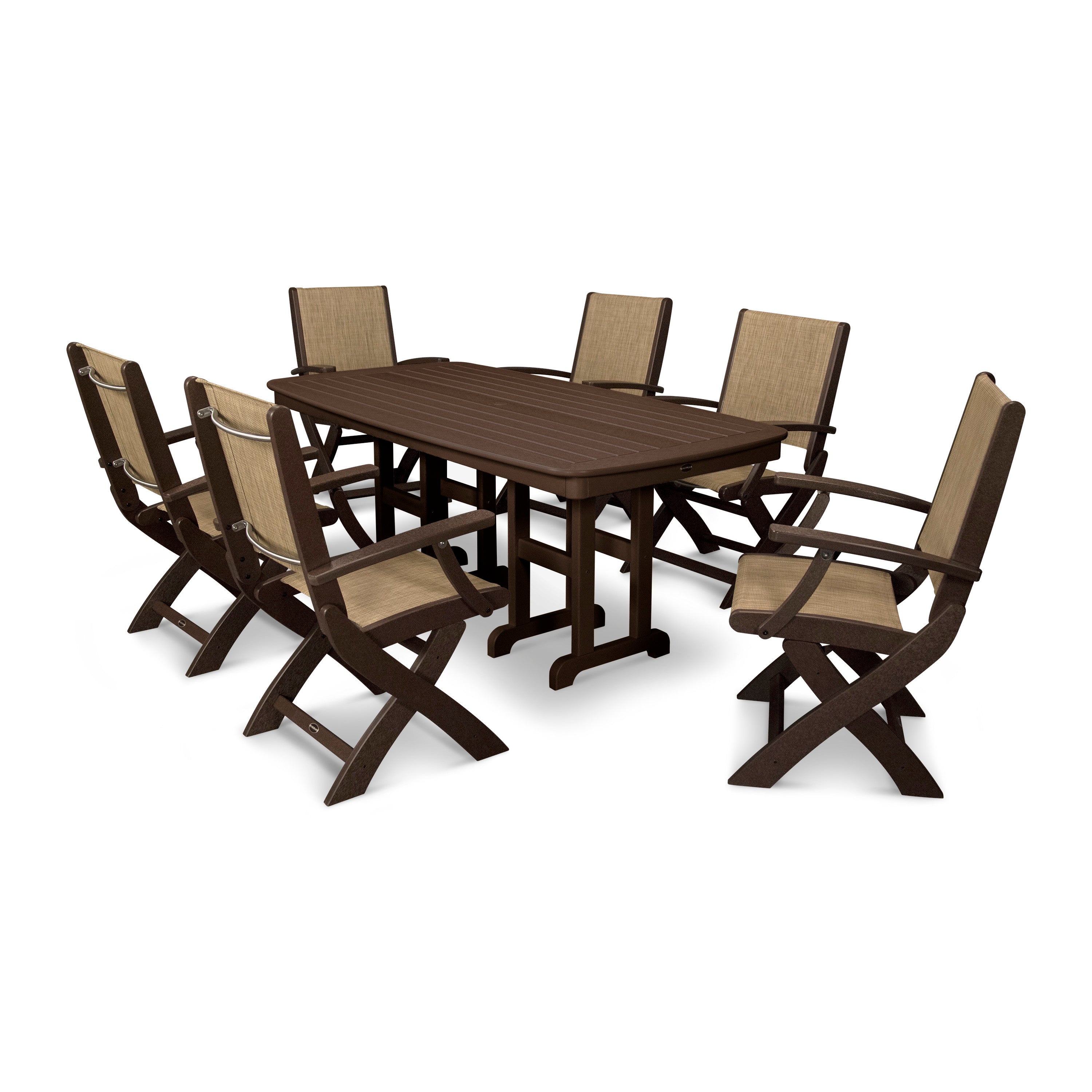 Coastal Folding Arm Chair 7-Piece Dining Set