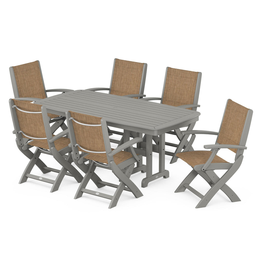 Coastal Folding Arm Chair 7-Piece Dining Set